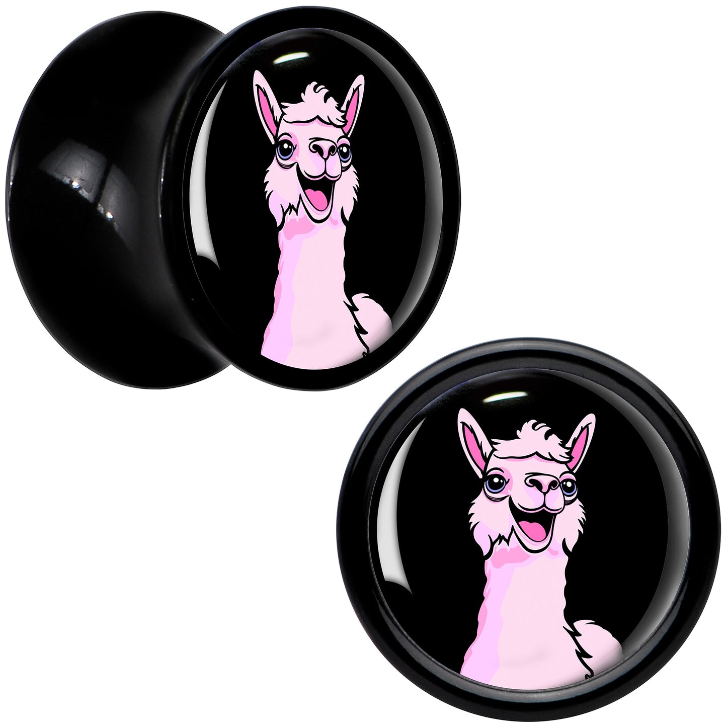 Pink Happy Llama Black Acrylic Saddle Plug Set 8mm to 20mm by Onyx O