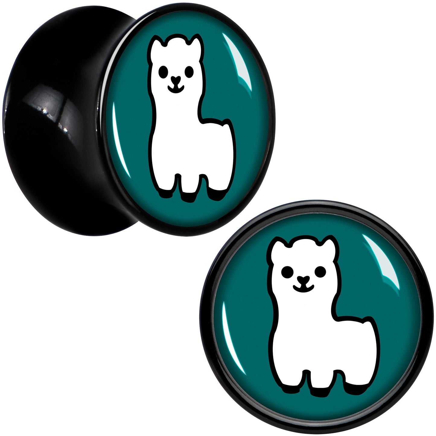 White Llama Black Acrylic Saddle Plug Set 8mm to 20mm by Onyx O