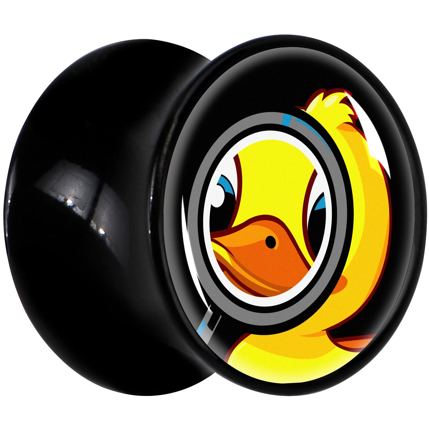 Magnified Yellow Duck Black Acrylic Saddle Plug Set 8mm to 20mm by Onyx O