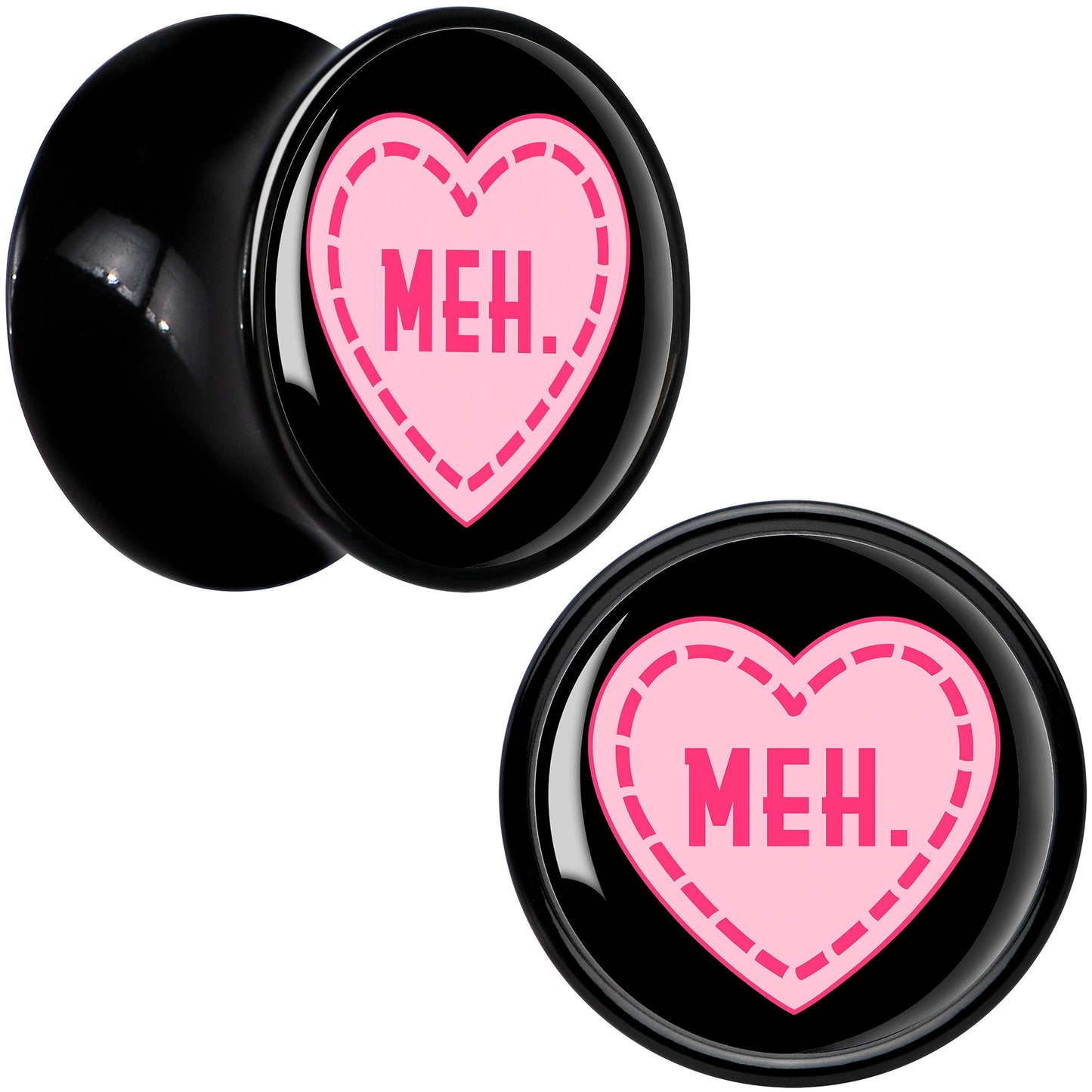 MEH Heart Black Acrylic Saddle Plug Set by Onyx O