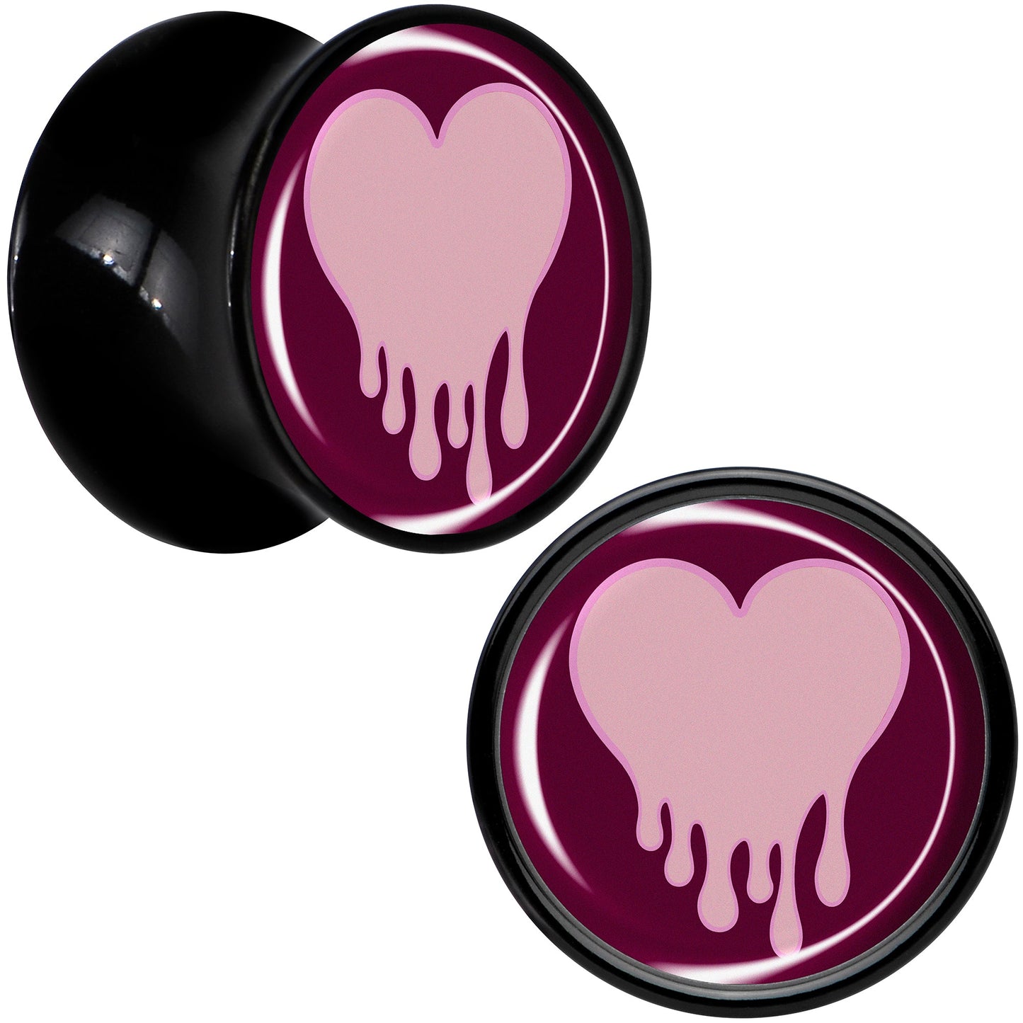 Pinkish Melting Heart Black Acrylic Saddle Plug Set by Onyx O