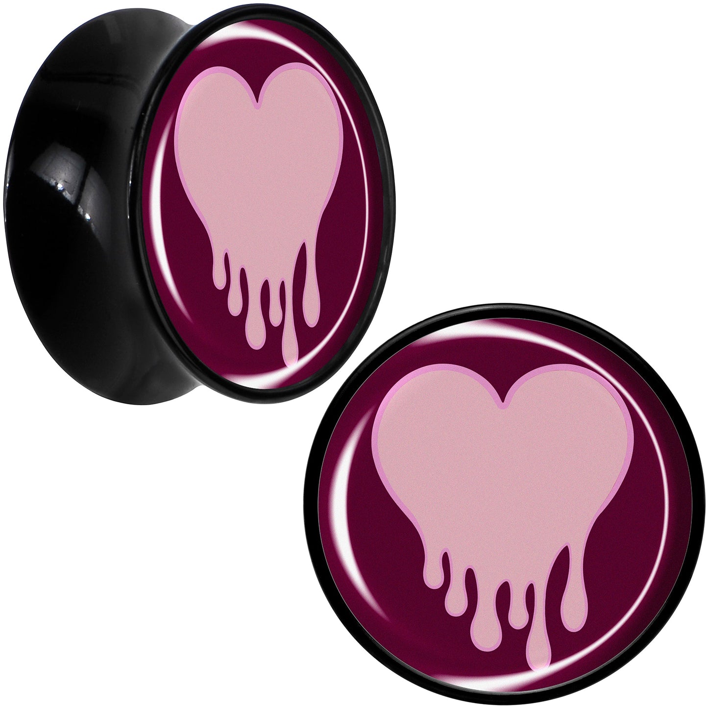 Pinkish Melting Heart Black Acrylic Saddle Plug Set by Onyx O