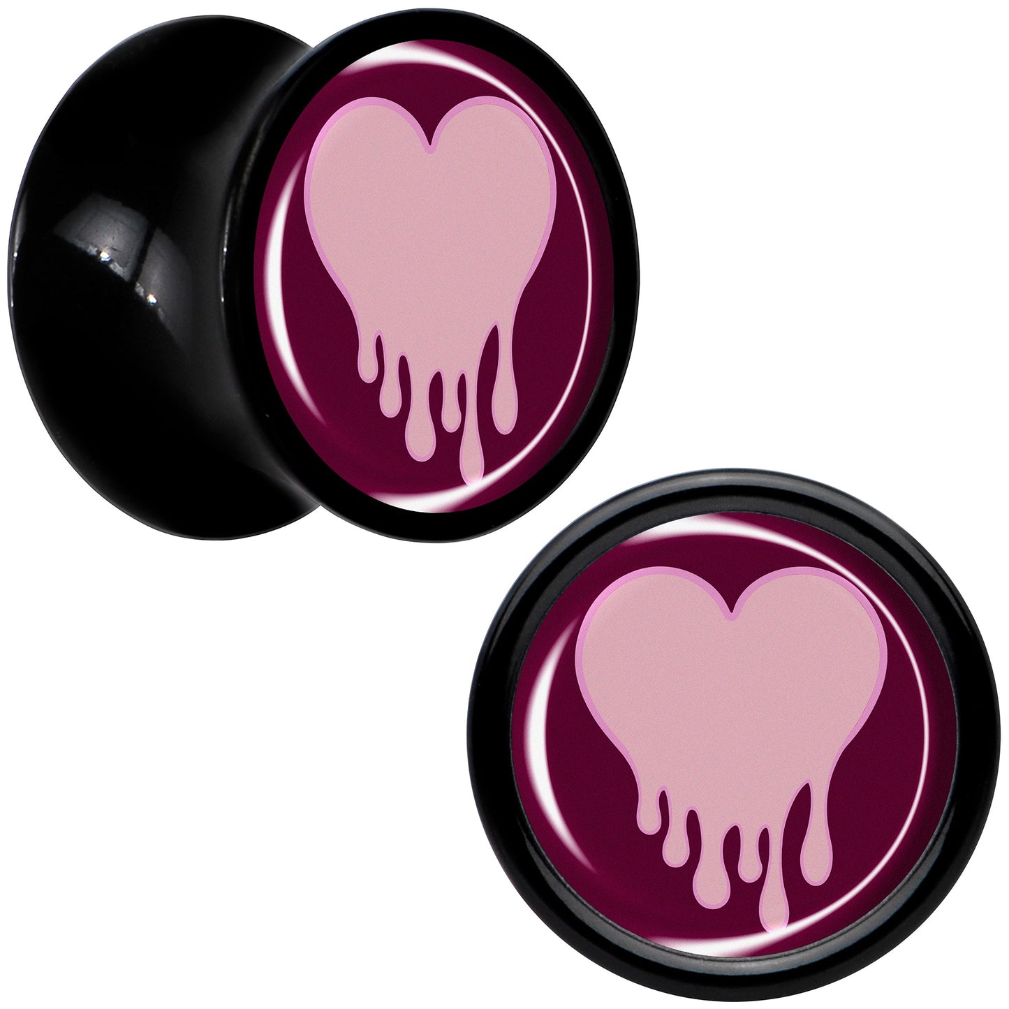 Pinkish Melting Heart Black Acrylic Saddle Plug Set by Onyx O