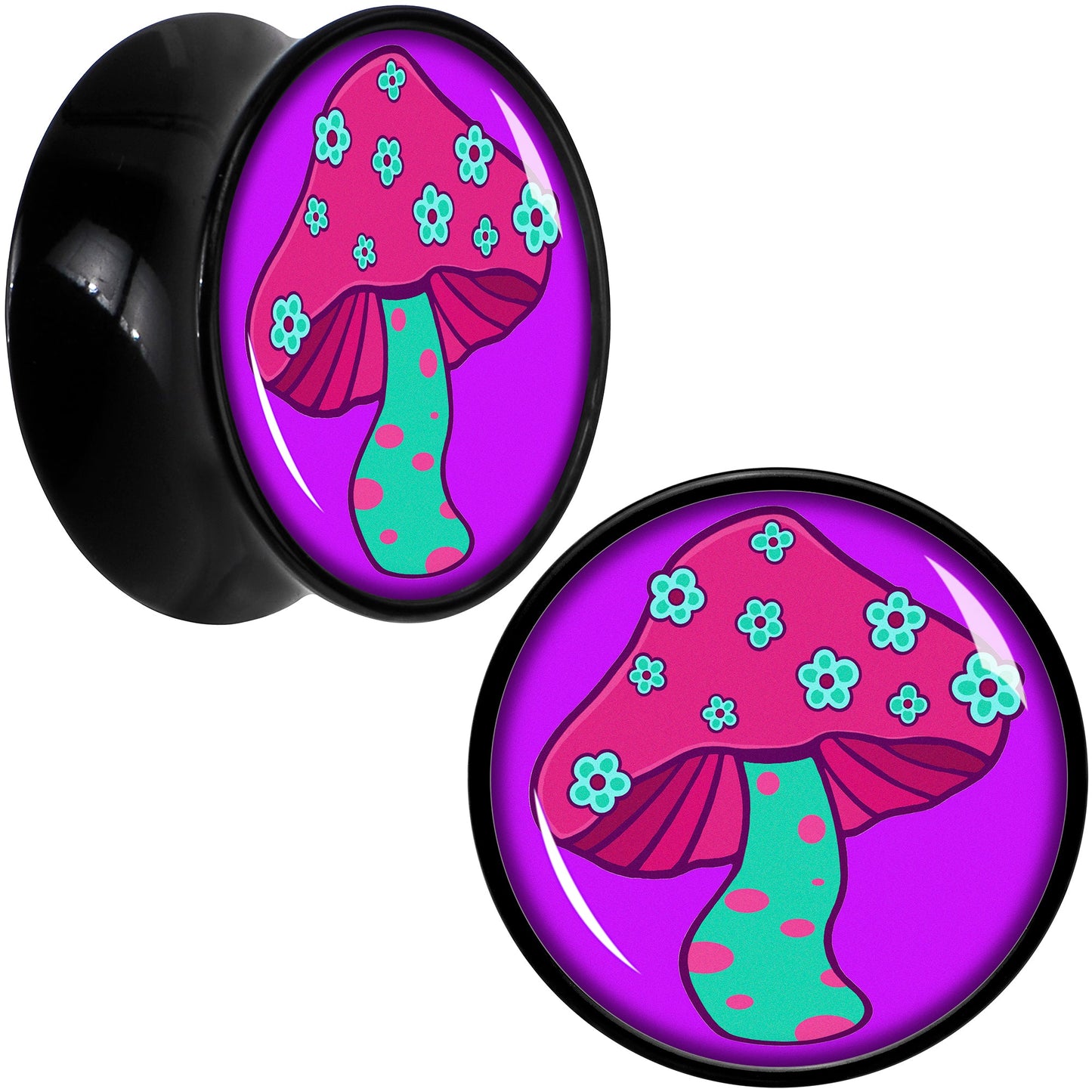 Black Acrylic Funky Floral Mushroom Double Flare Plug Set by Onyx O