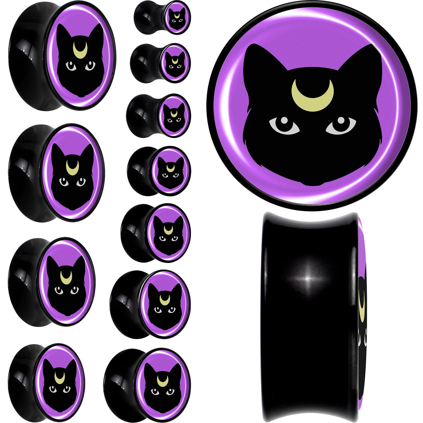 Black Mystic Kitty Cat Black Acrylic Saddle Plug Set by Onyx O