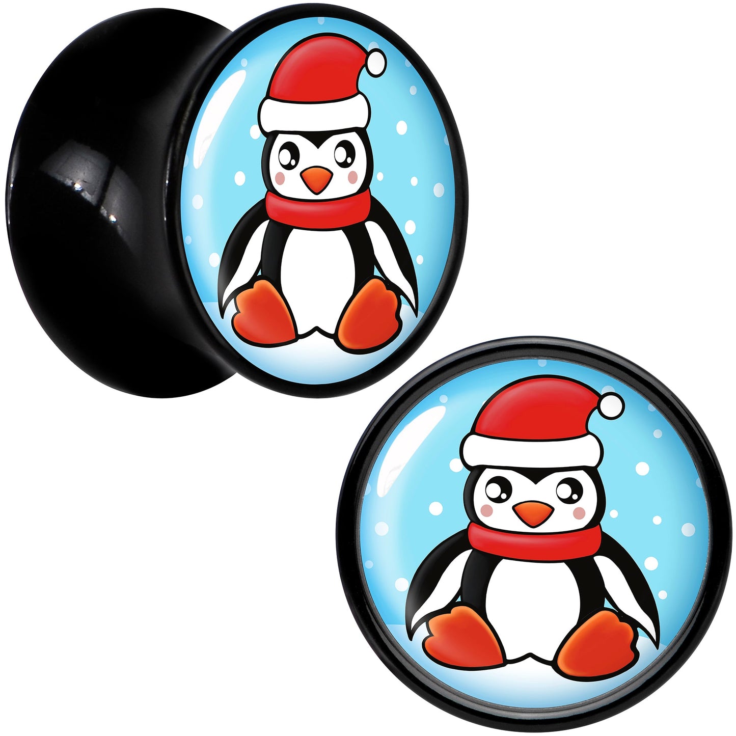 Black Acrylic Snowfall Holiday Penguin Double Flare Plug Set by Onyx O