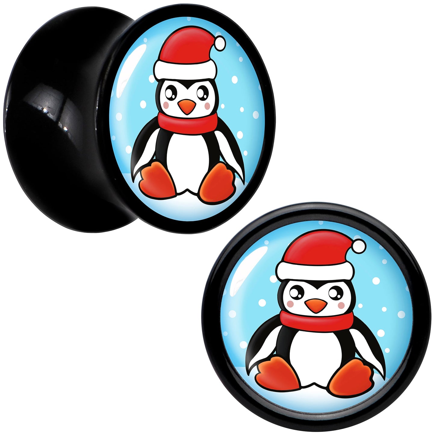 Black Acrylic Snowfall Holiday Penguin Double Flare Plug Set by Onyx O