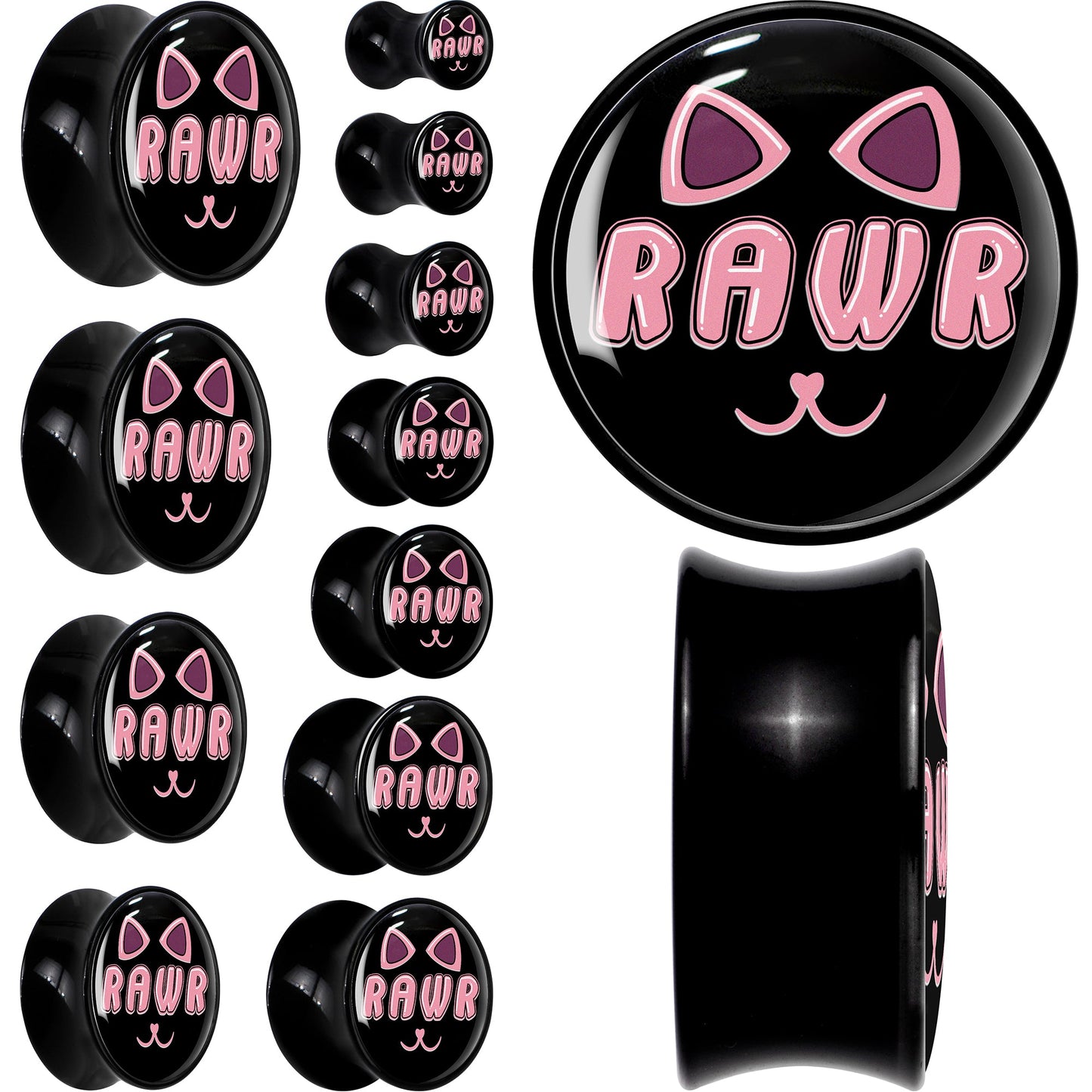 0G RAWR Kitty Cat Black Acrylic Saddle Plug Set by Onyx O