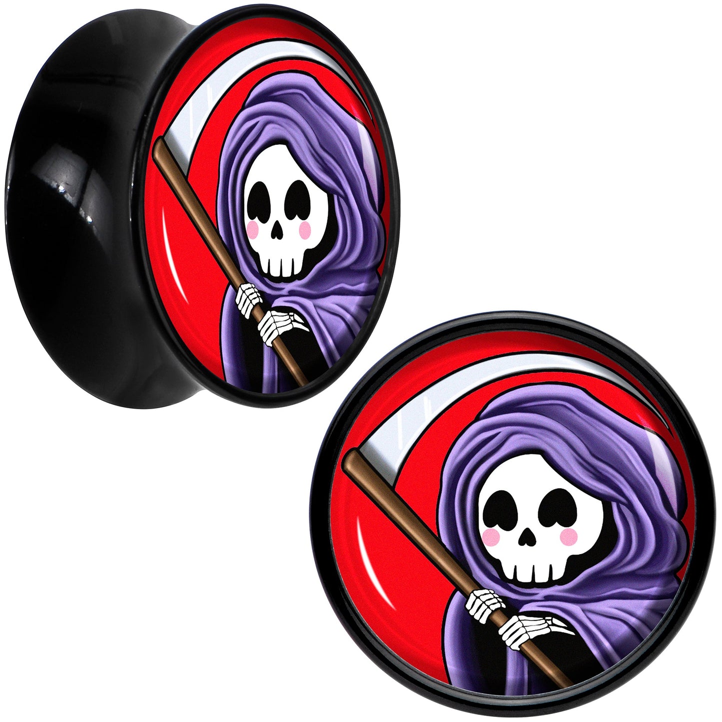Black Acrylic Grim Reaper Double Flare Plug Set by Onyx O