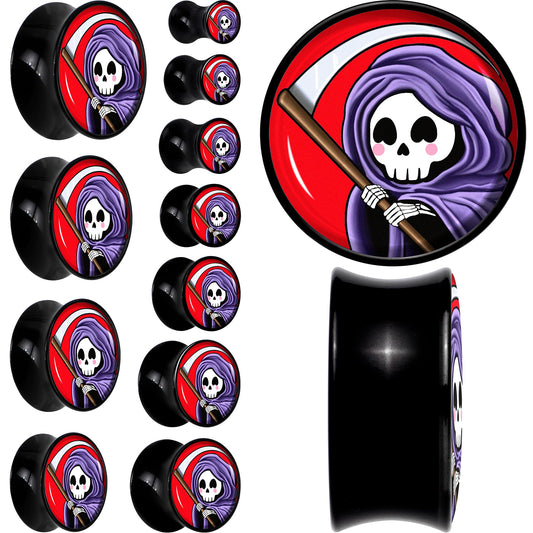 Black Acrylic Grim Reaper Double Flare Plug Set by Onyx O