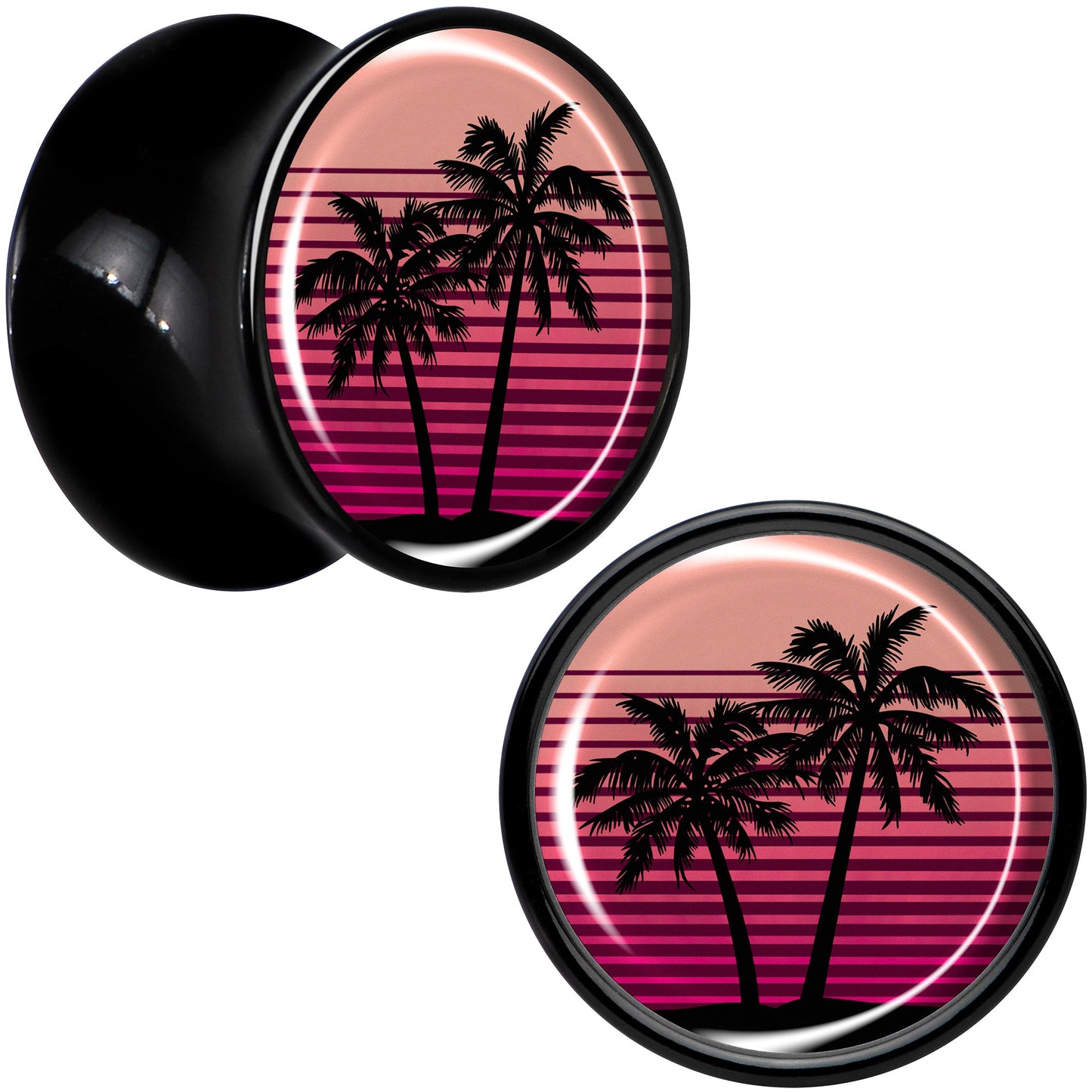 Palm Tree Retro Sunset Black Acrylic Saddle Plug Set by Onyx O