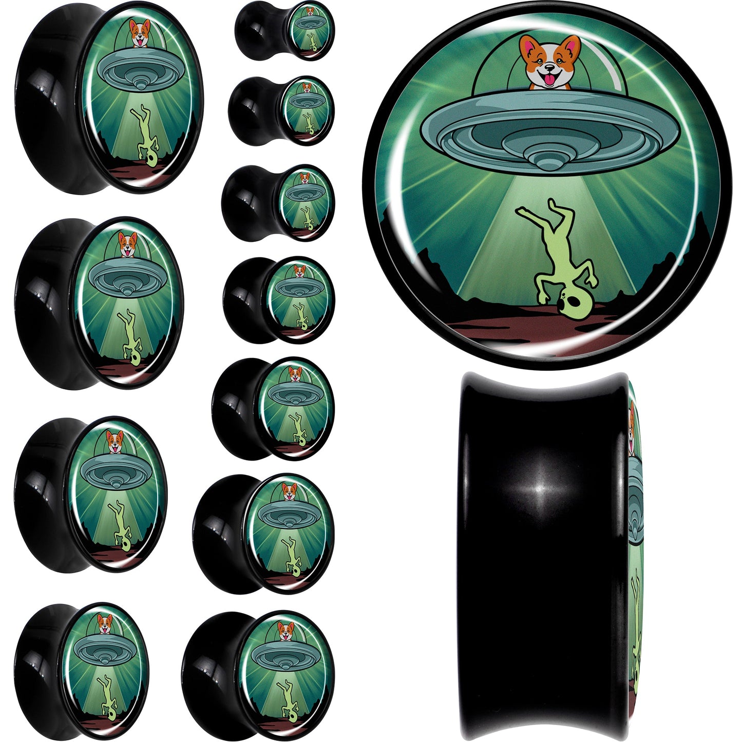0G Reverse Alien UFO Abduction Black Acrylic Saddle Plug Set by Onyx O