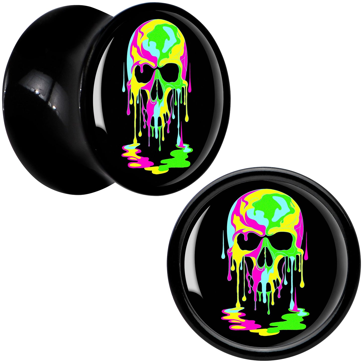 Ultra Bright Melting Skull Black Acrylic Saddle Plug Set by Onyx O