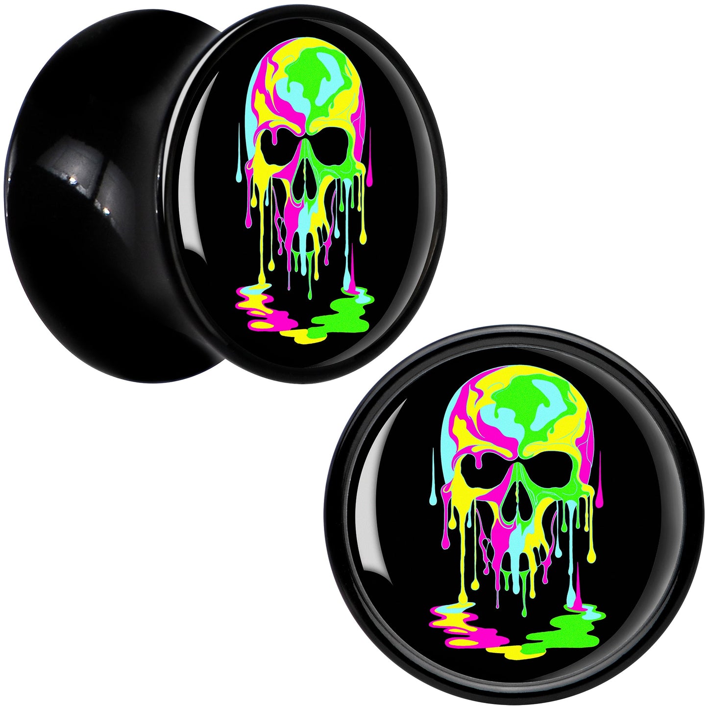 Ultra Bright Melting Skull Black Acrylic Saddle Plug Set by Onyx O