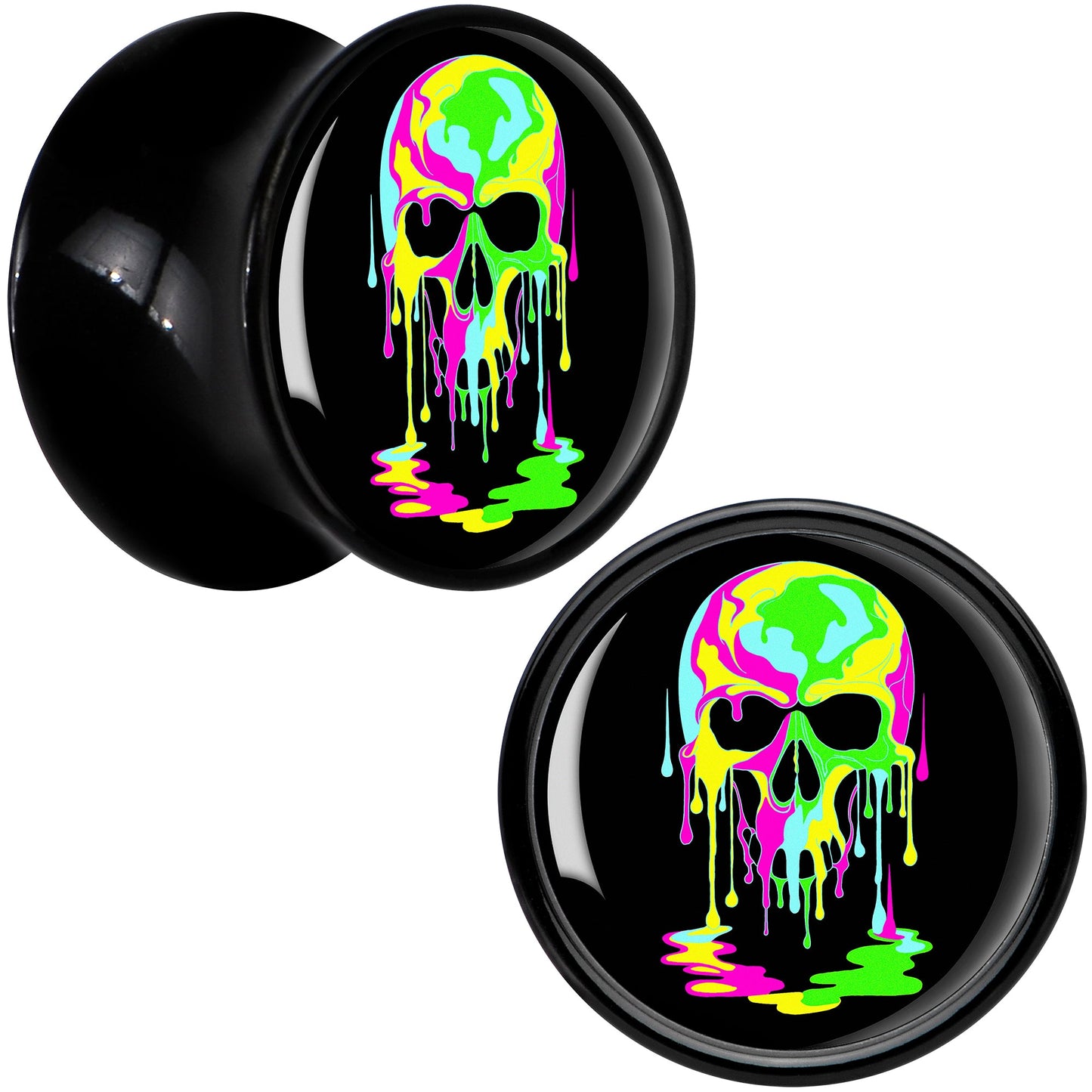 Ultra Bright Melting Skull Black Acrylic Saddle Plug Set by Onyx O