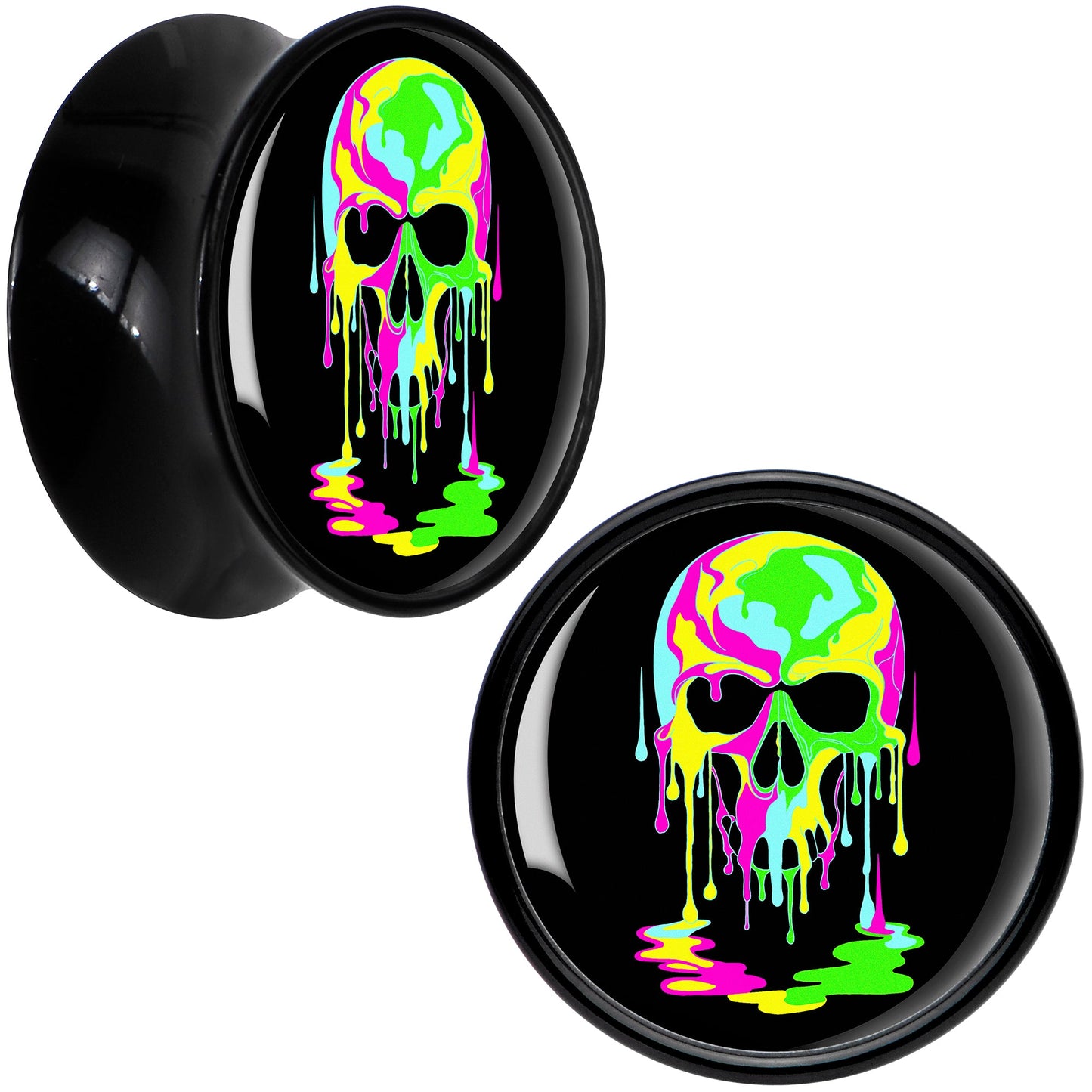 Ultra Bright Melting Skull Black Acrylic Saddle Plug Set by Onyx O