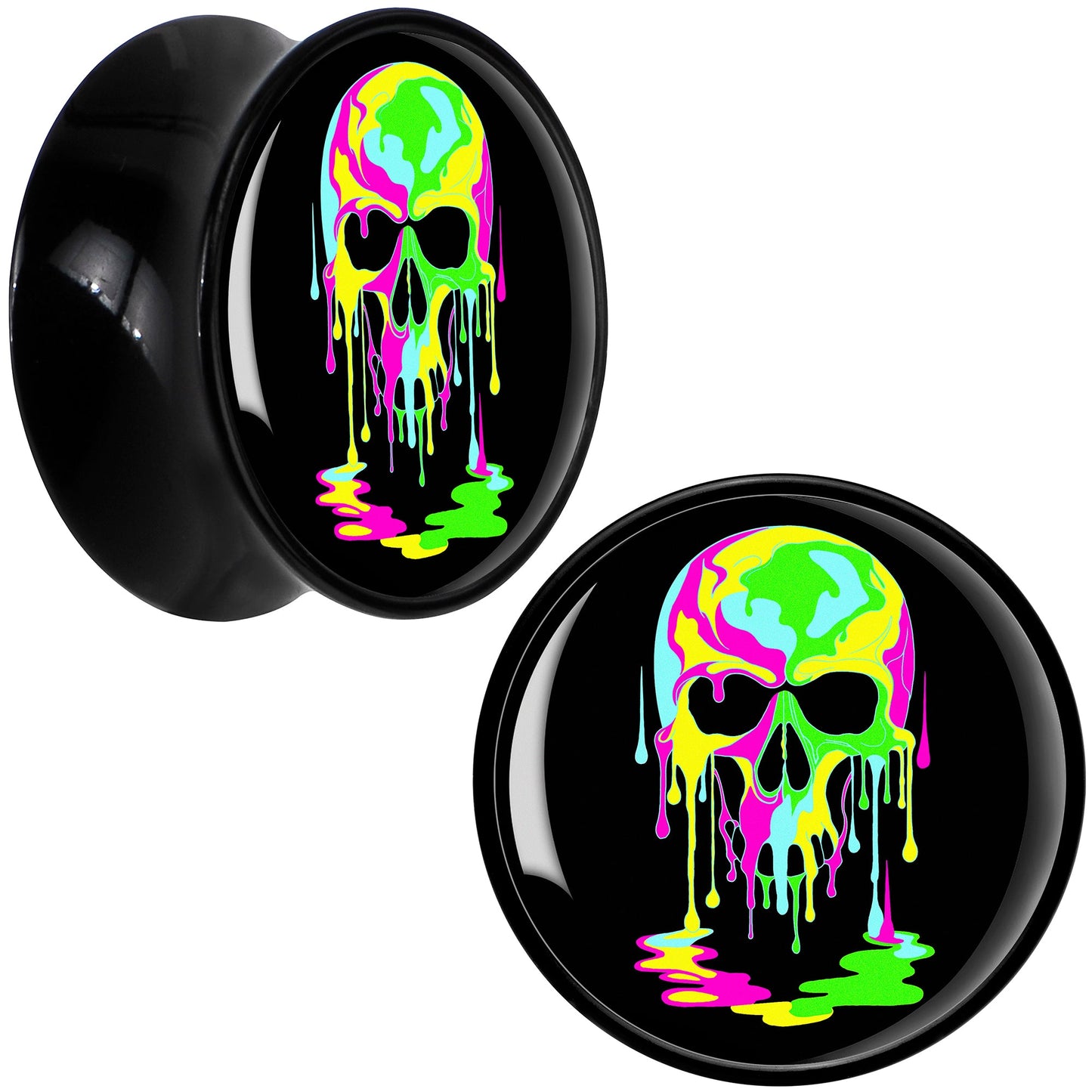 Ultra Bright Melting Skull Black Acrylic Saddle Plug Set by Onyx O