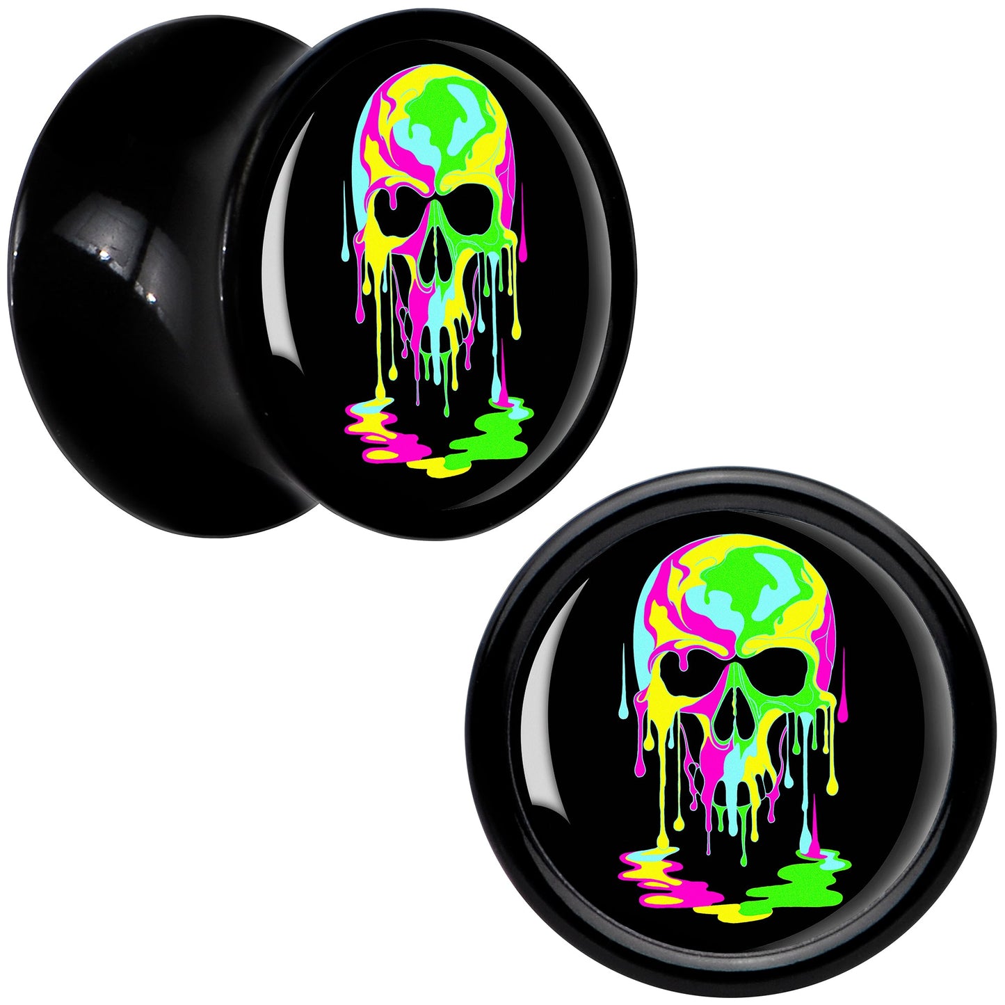 Ultra Bright Melting Skull Black Acrylic Saddle Plug Set by Onyx O