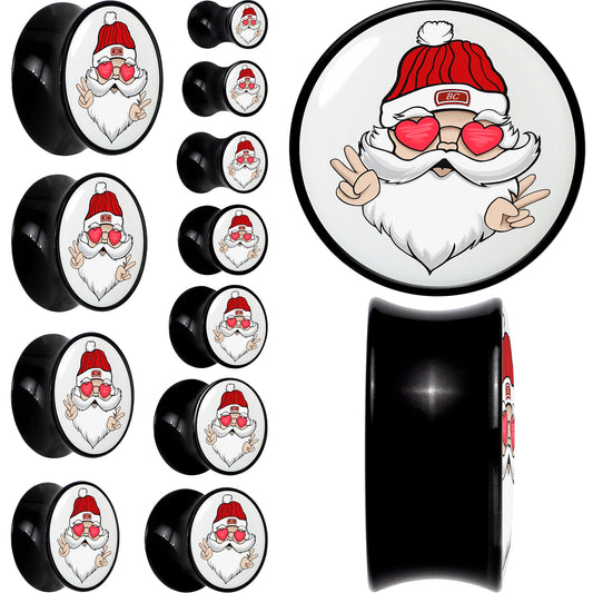 Black Acrylic Christmas Peace Love Santa Double Flare Plug Set by Onyx O