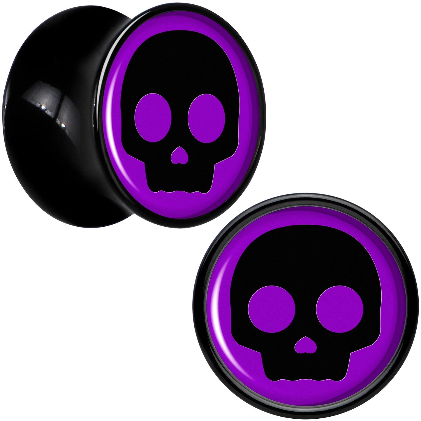0G Purple Black Simple Skull Black Acrylic Saddle Plug Set by Onyx O