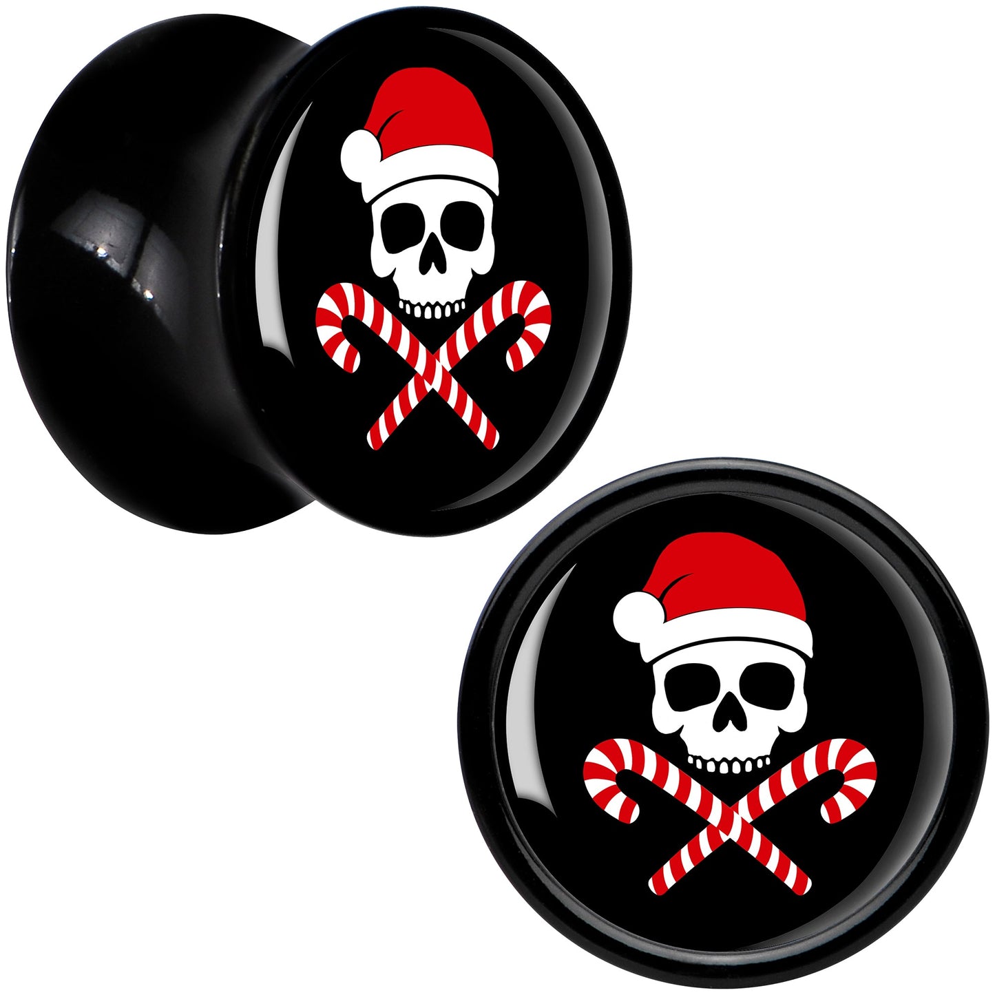 Santa Pirate Candy Cane Skull Black Acrylic Saddle Plug Set by Onyx O