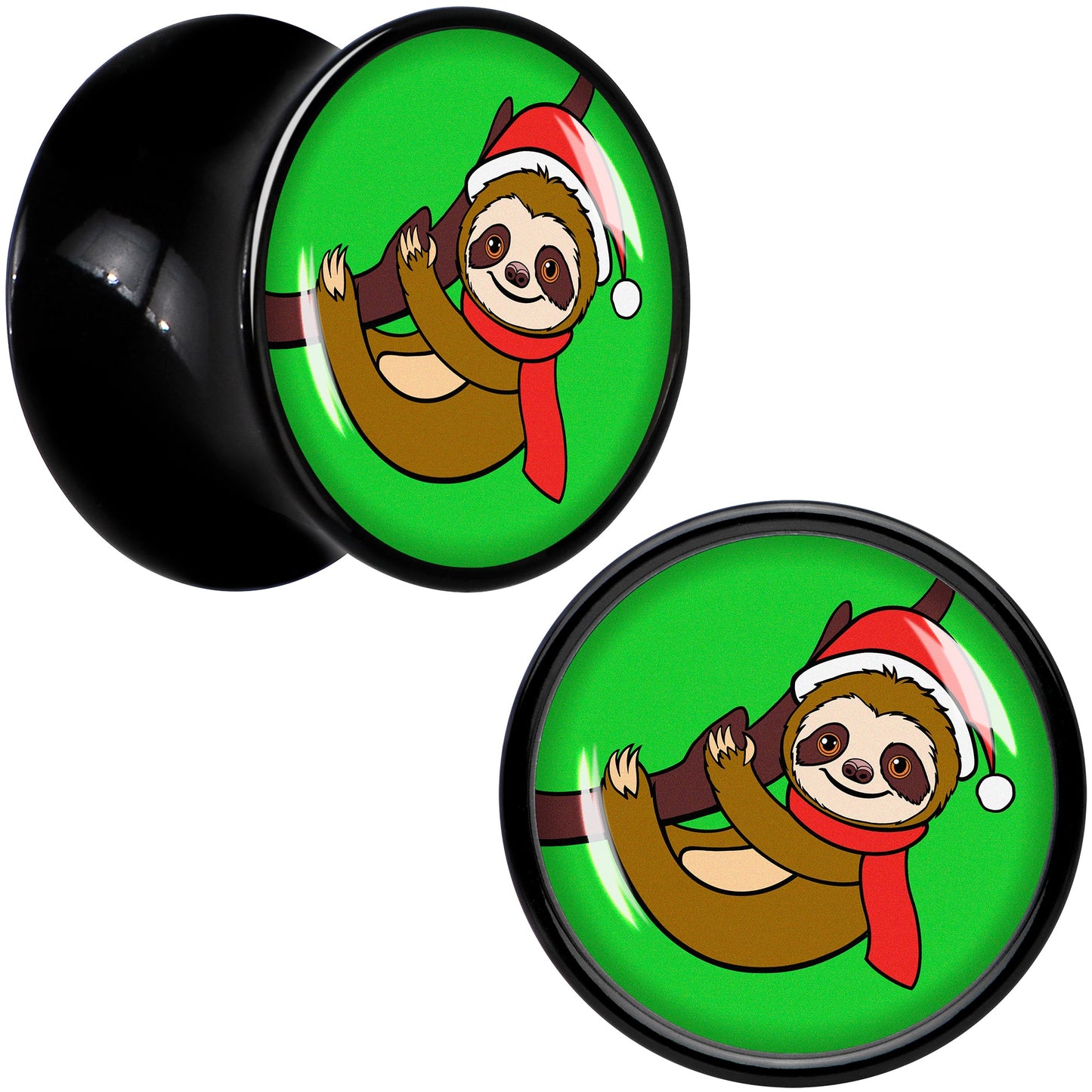Holiday Santa Sloth Black Acrylic Saddle Plug Set by Onyx O