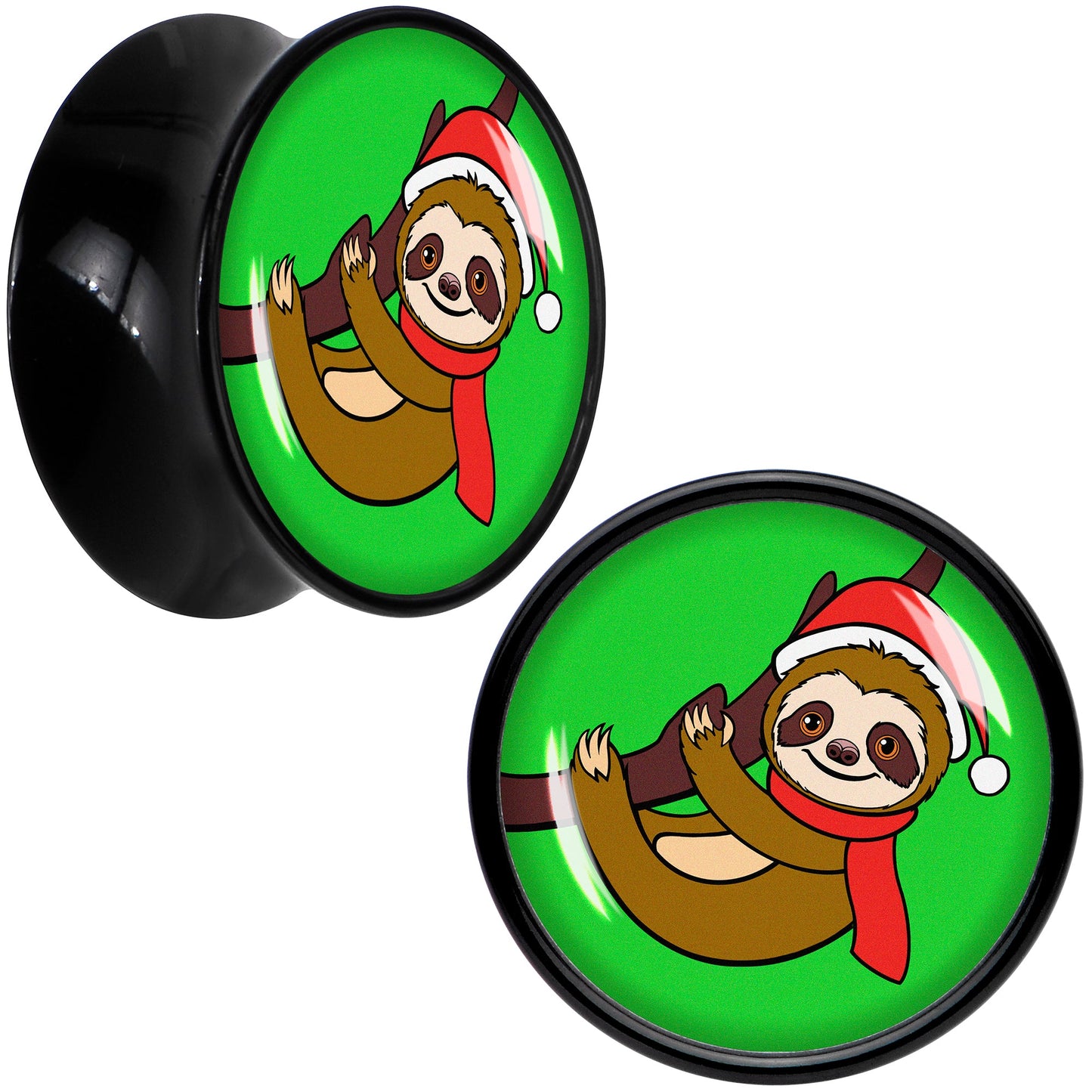 Holiday Santa Sloth Black Acrylic Saddle Plug Set by Onyx O