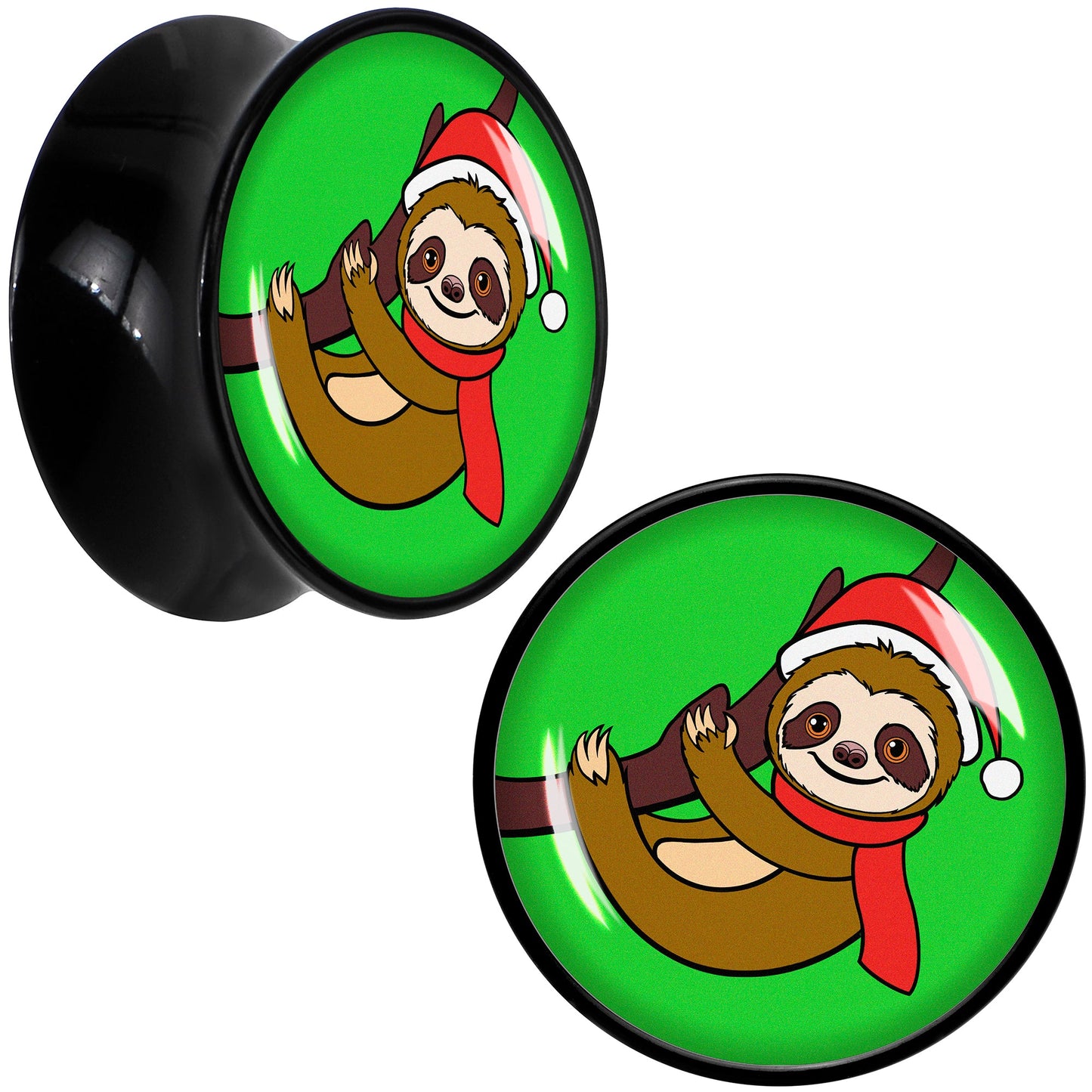 Holiday Santa Sloth Black Acrylic Saddle Plug Set by Onyx O