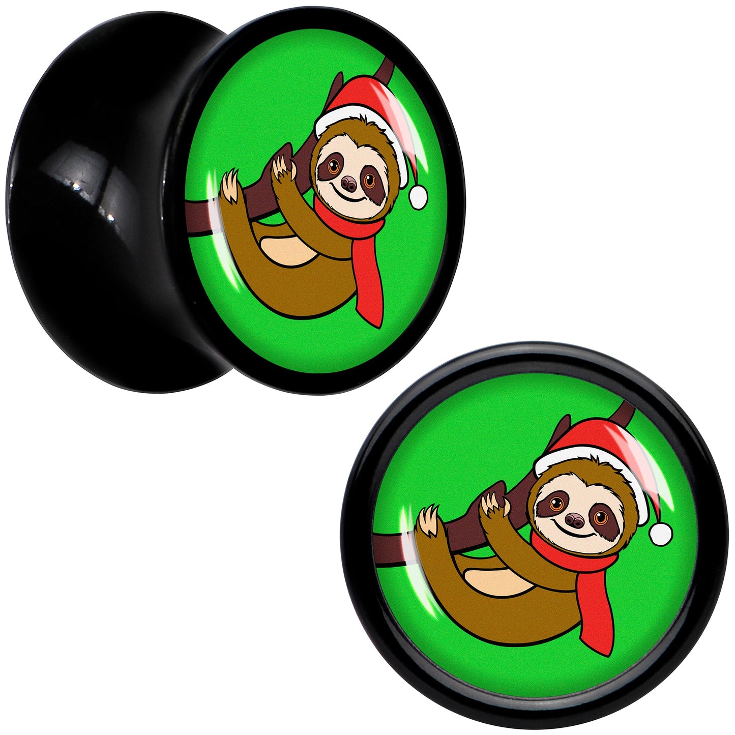 Holiday Santa Sloth Black Acrylic Saddle Plug Set by Onyx O