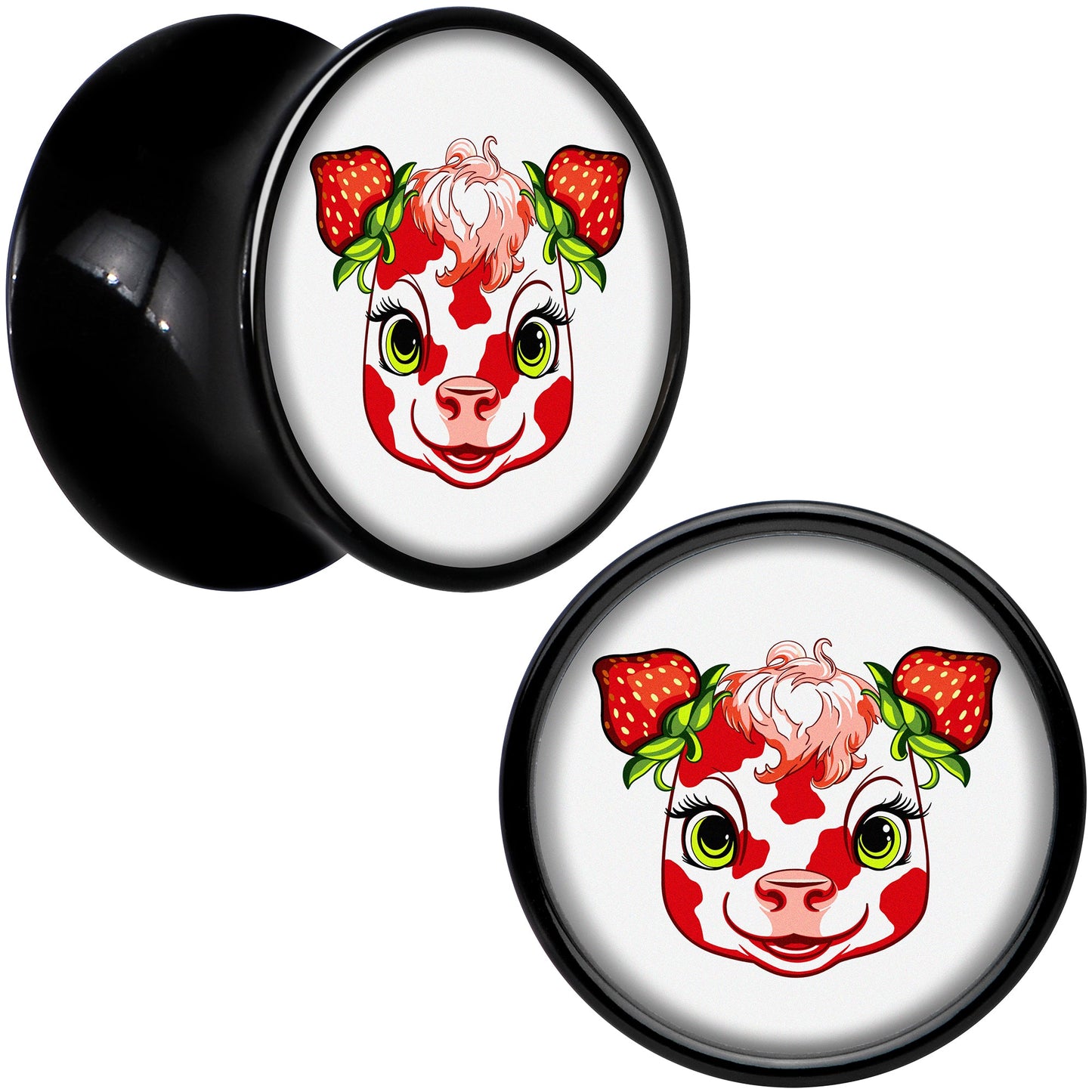 Stawberry Cow Black Acrylic Saddle Plug Set 8mm to 20mm by Onyx O