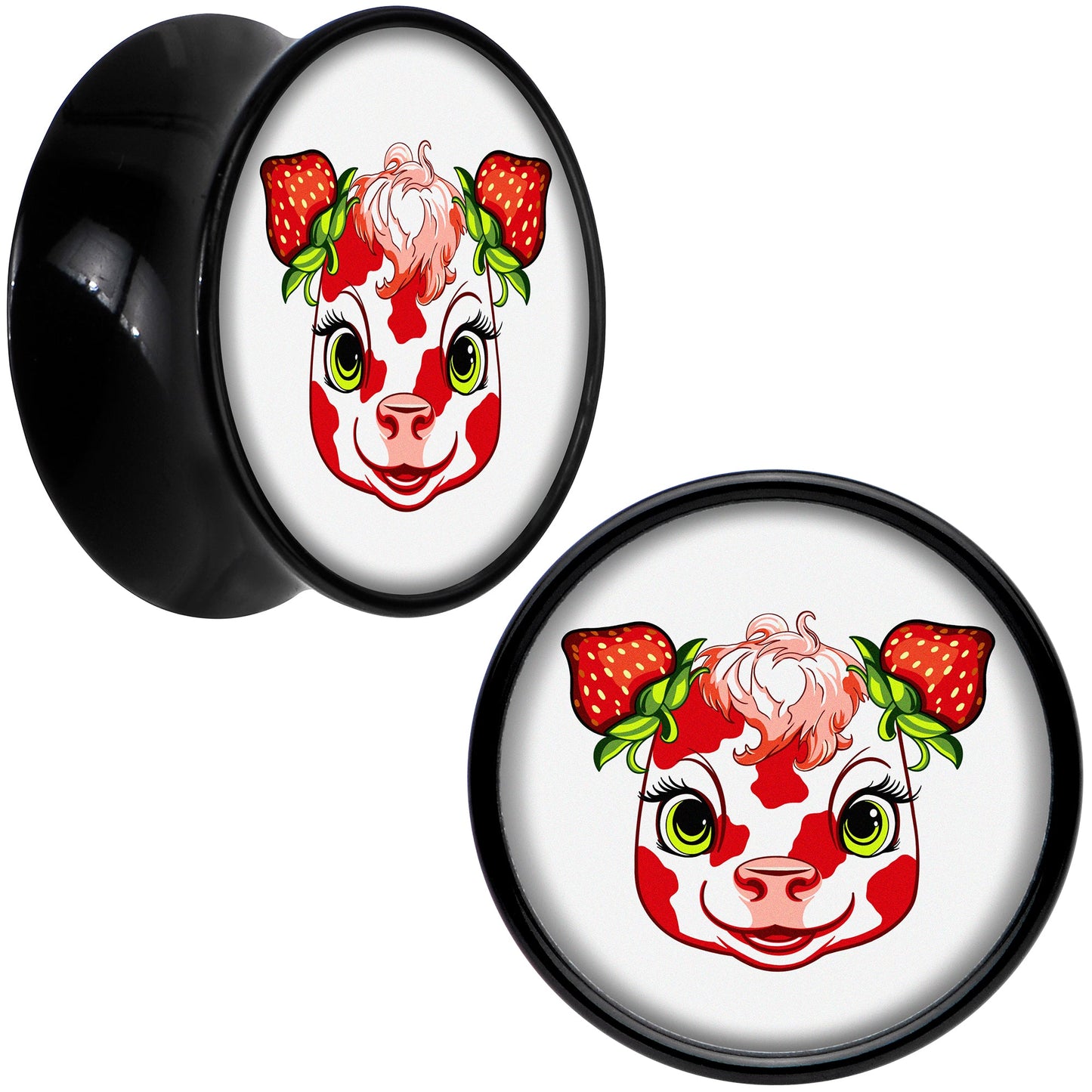 Stawberry Cow Black Acrylic Saddle Plug Set 8mm to 20mm by Onyx O