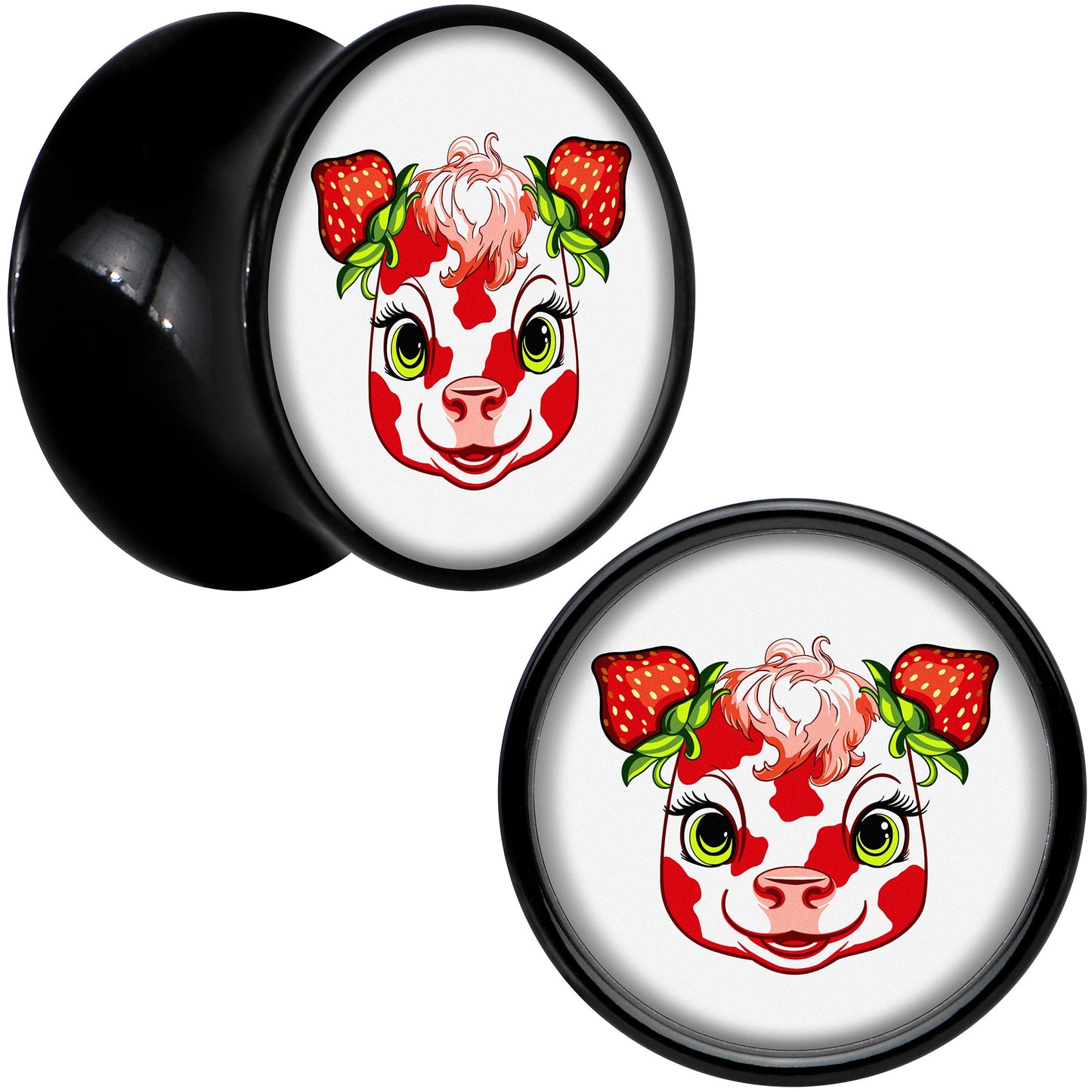Stawberry Cow Black Acrylic Saddle Plug Set 8mm to 20mm by Onyx O