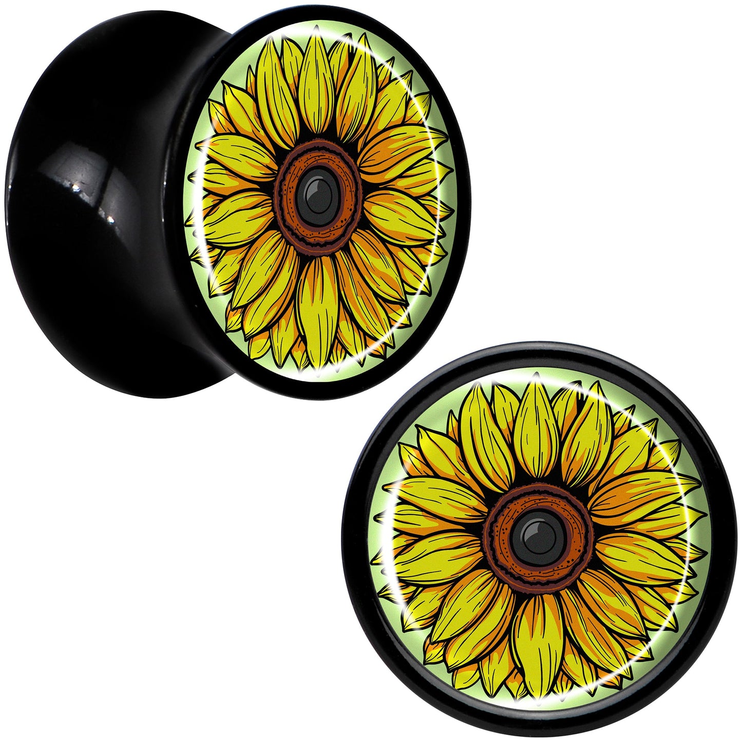 Blossom Creation Yellow Sunflower Black Acrylic Saddle Plug Set by Onyx O