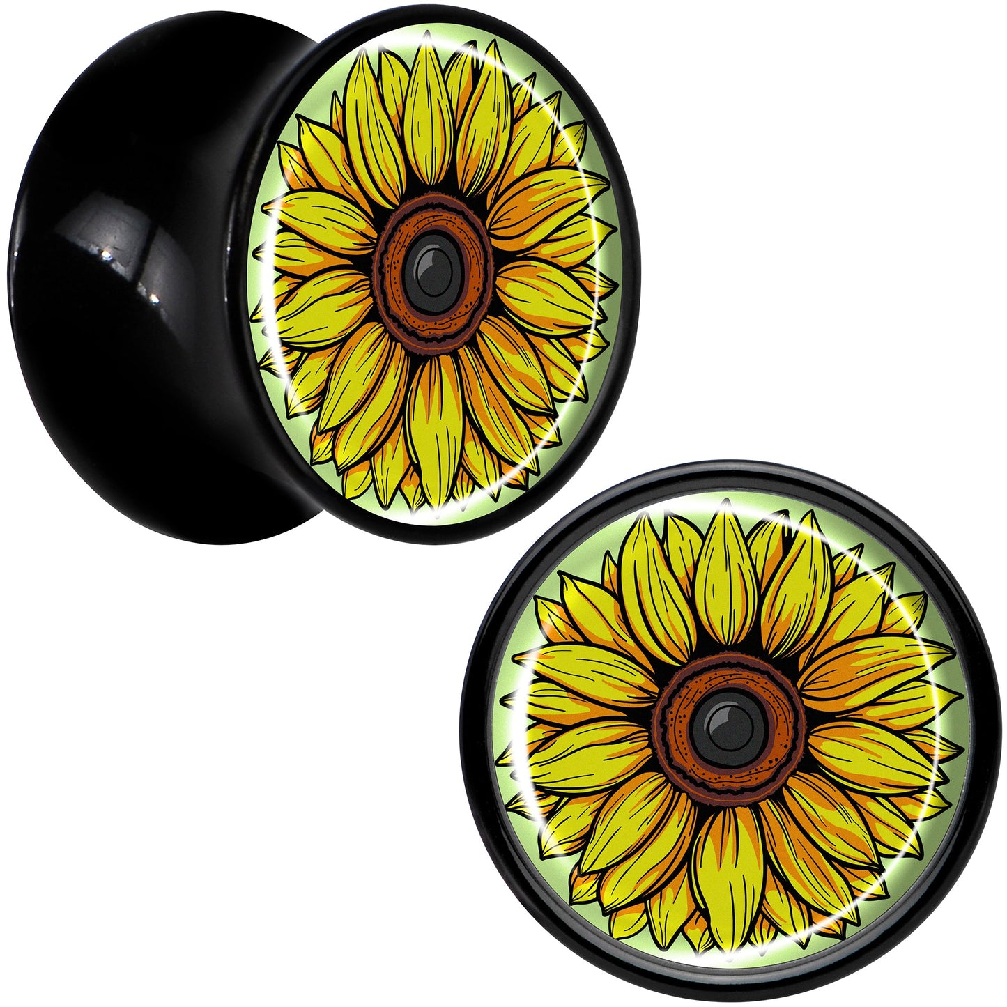 Blossom Creation Yellow Sunflower Black Acrylic Saddle Plug Set by Onyx O