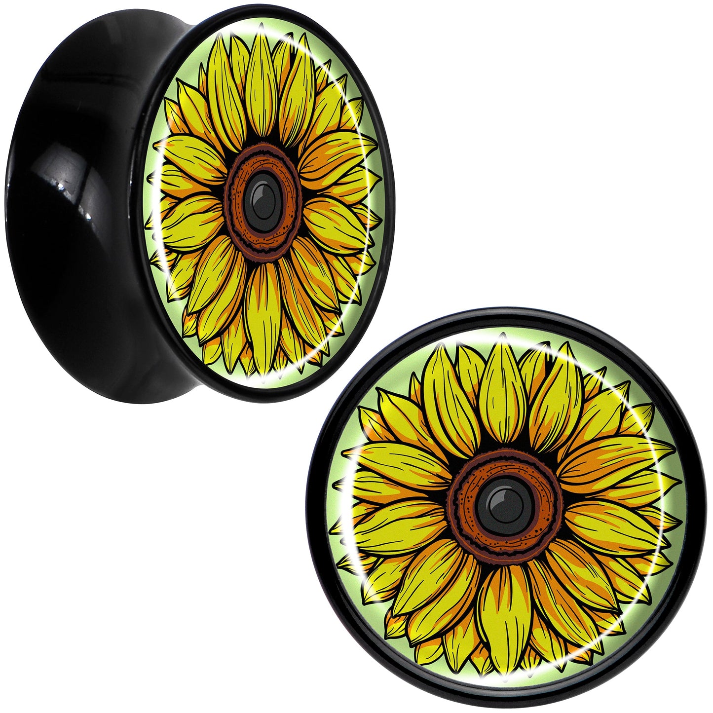 Blossom Creation Yellow Sunflower Black Acrylic Saddle Plug Set by Onyx O