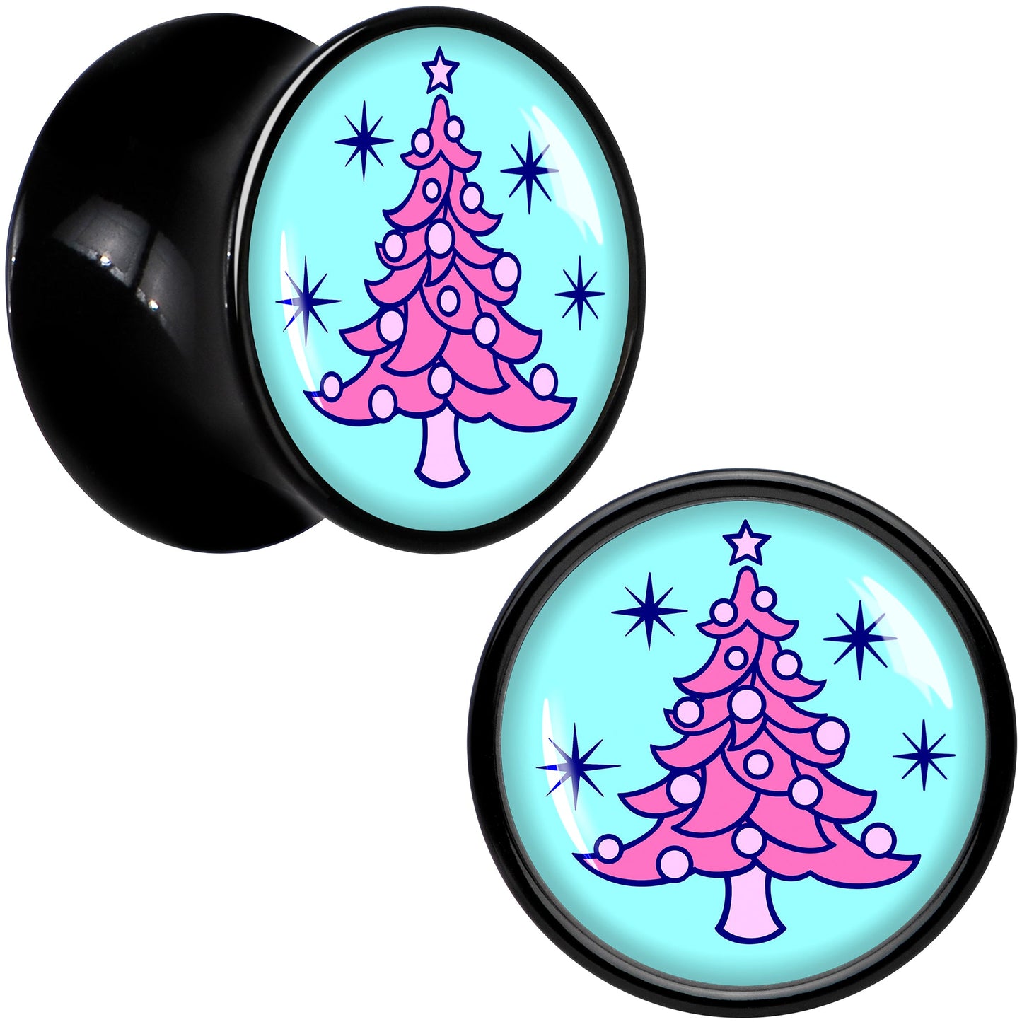 Pastel Christmas Tree Holiday Black Acrylic Saddle Plug Set by Onyx O