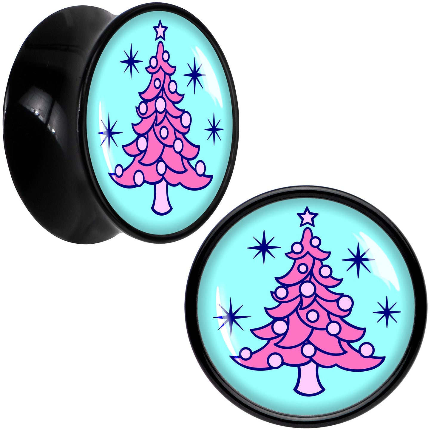 Pastel Christmas Tree Holiday Black Acrylic Saddle Plug Set by Onyx O