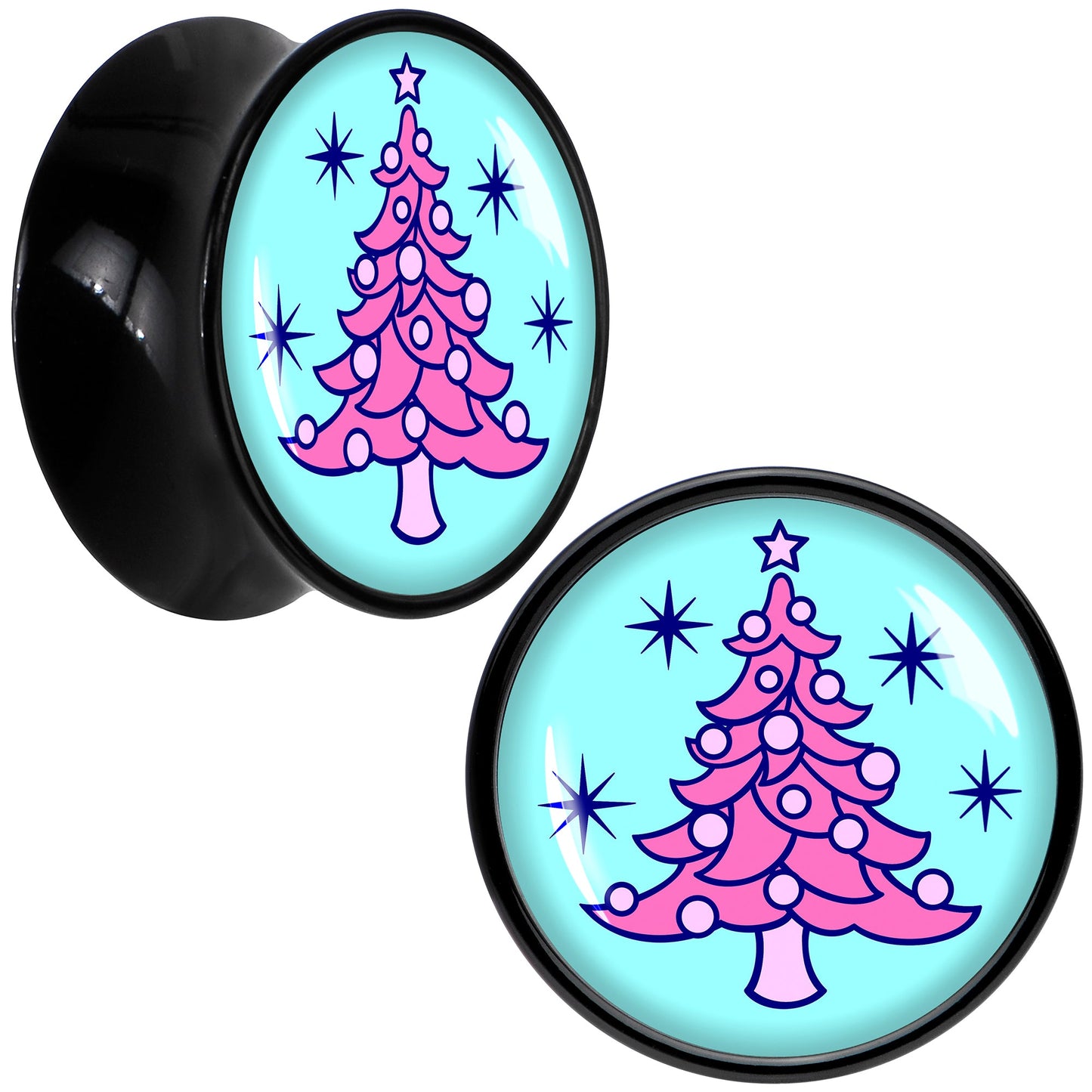 Pastel Christmas Tree Holiday Black Acrylic Saddle Plug Set by Onyx O