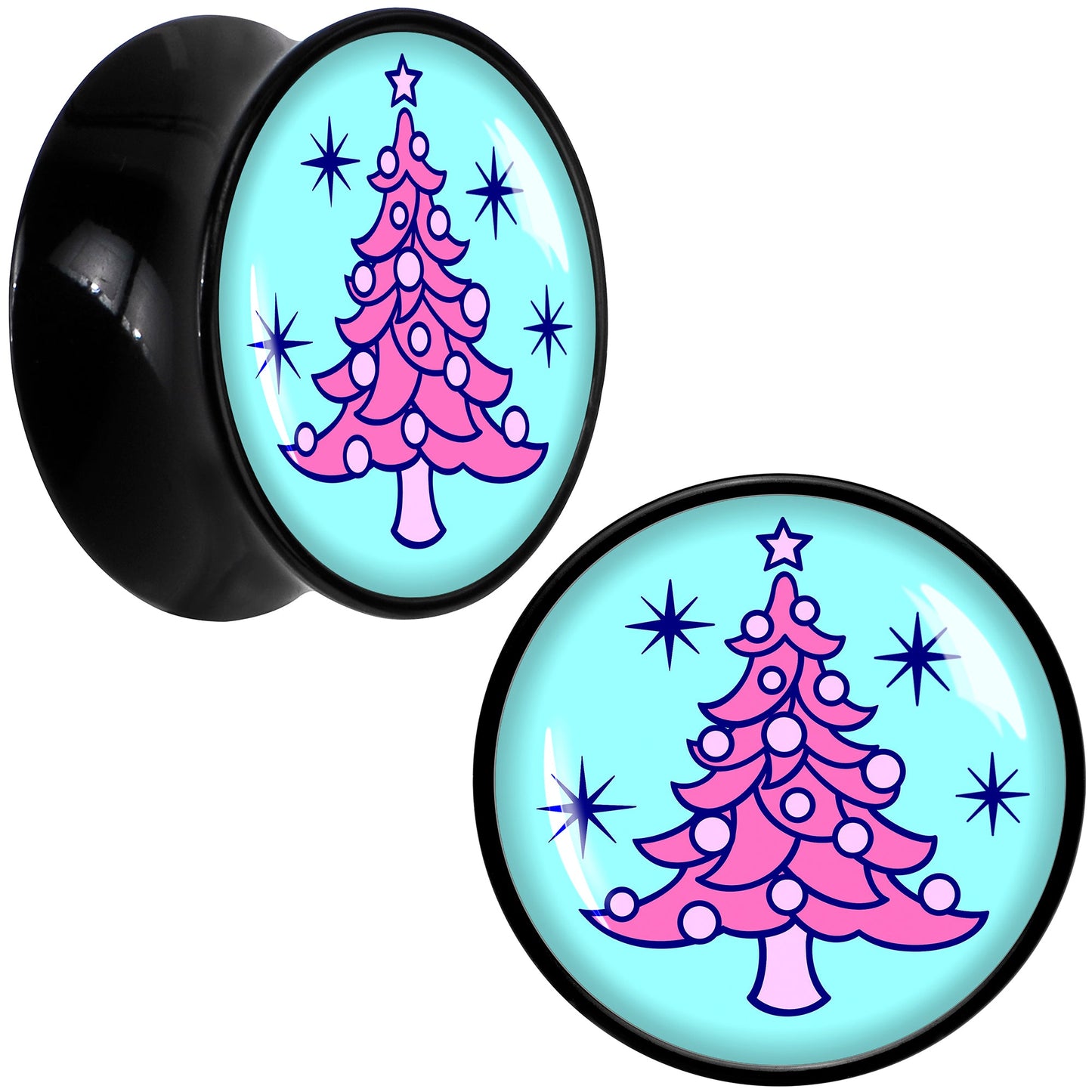 Pastel Christmas Tree Holiday Black Acrylic Saddle Plug Set by Onyx O