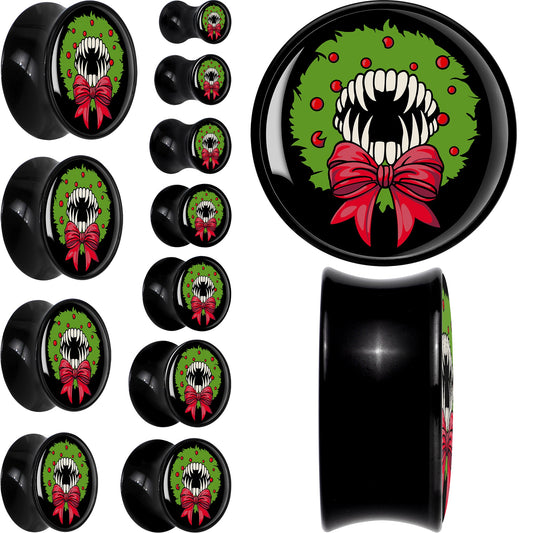 Holiday Vampire Wreath Black Acrylic Saddle Plug Set by Onyx O