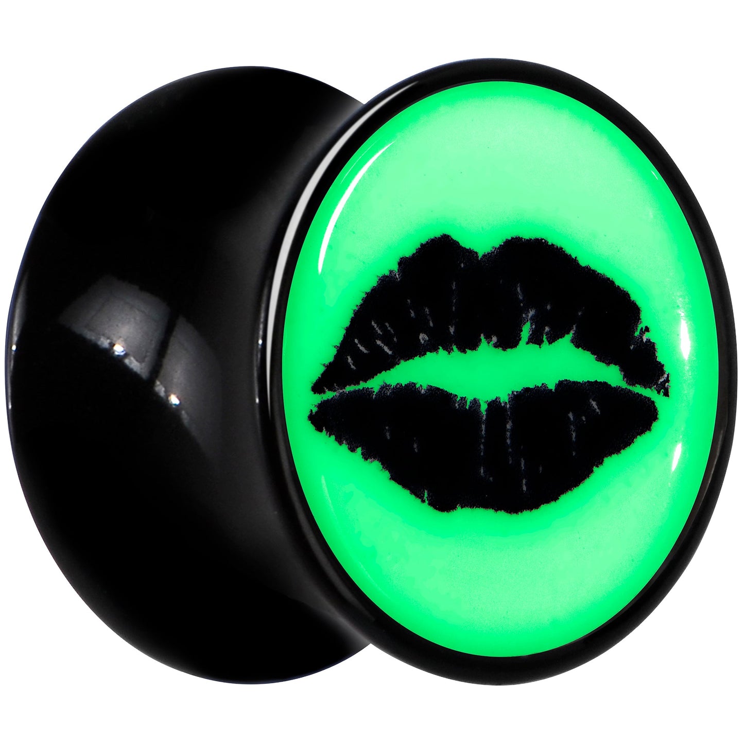 Black Acrylic Lipstick Kiss Glow in Dark Double Flare Plug Set by Onyx O