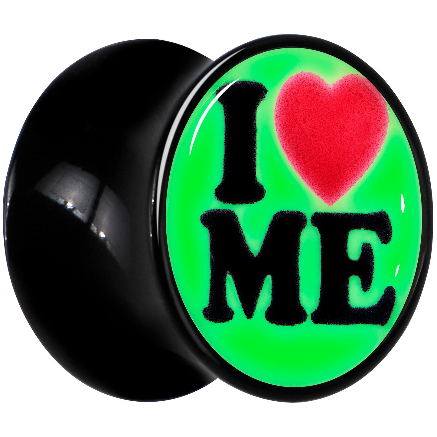 Black Acrylic I Love Me Glow in the Dark Double Flare Plug Set by Onyx O