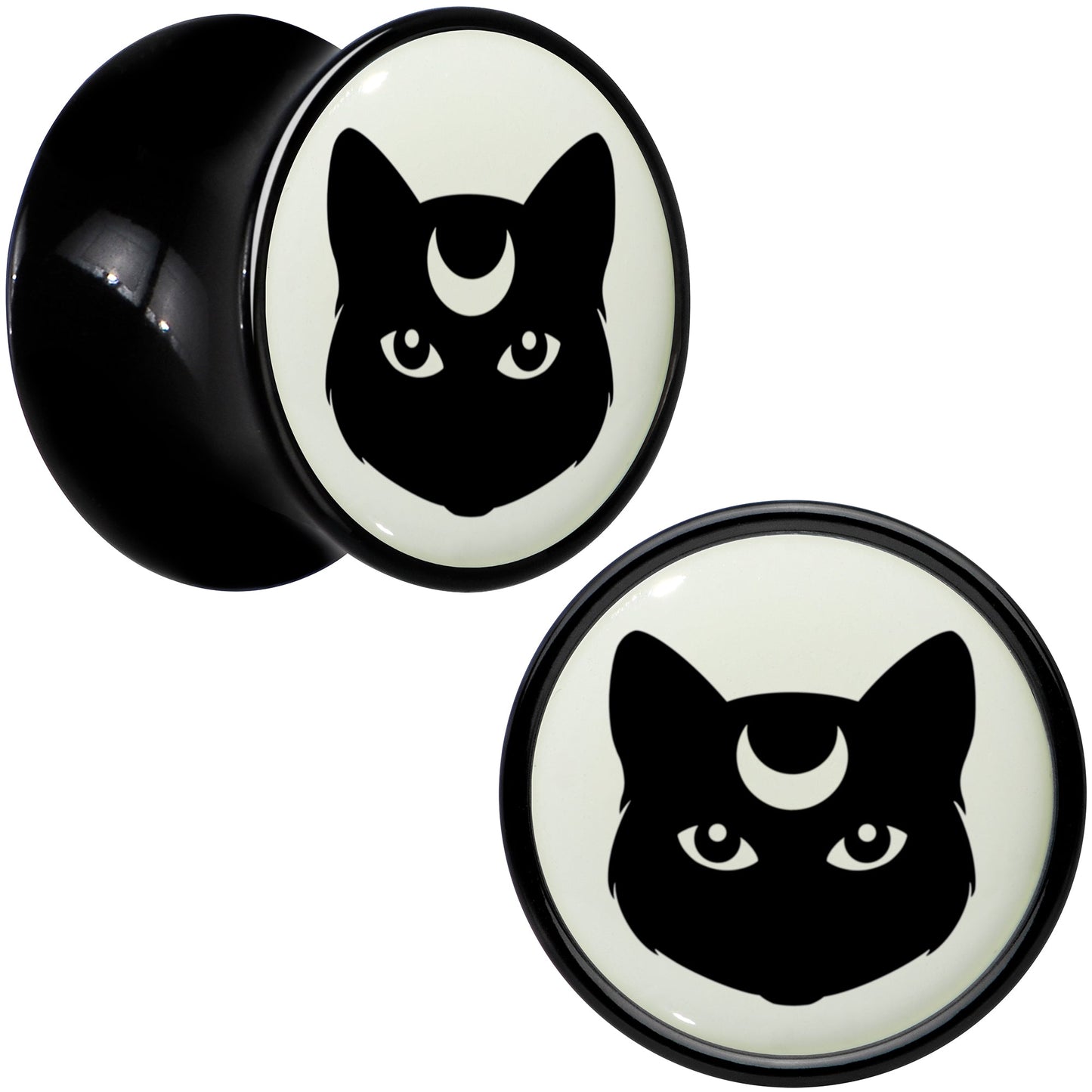 Glow in the Dark Mystic Kitty Cat Black Acrylic Saddle Plug Set by Onyx O