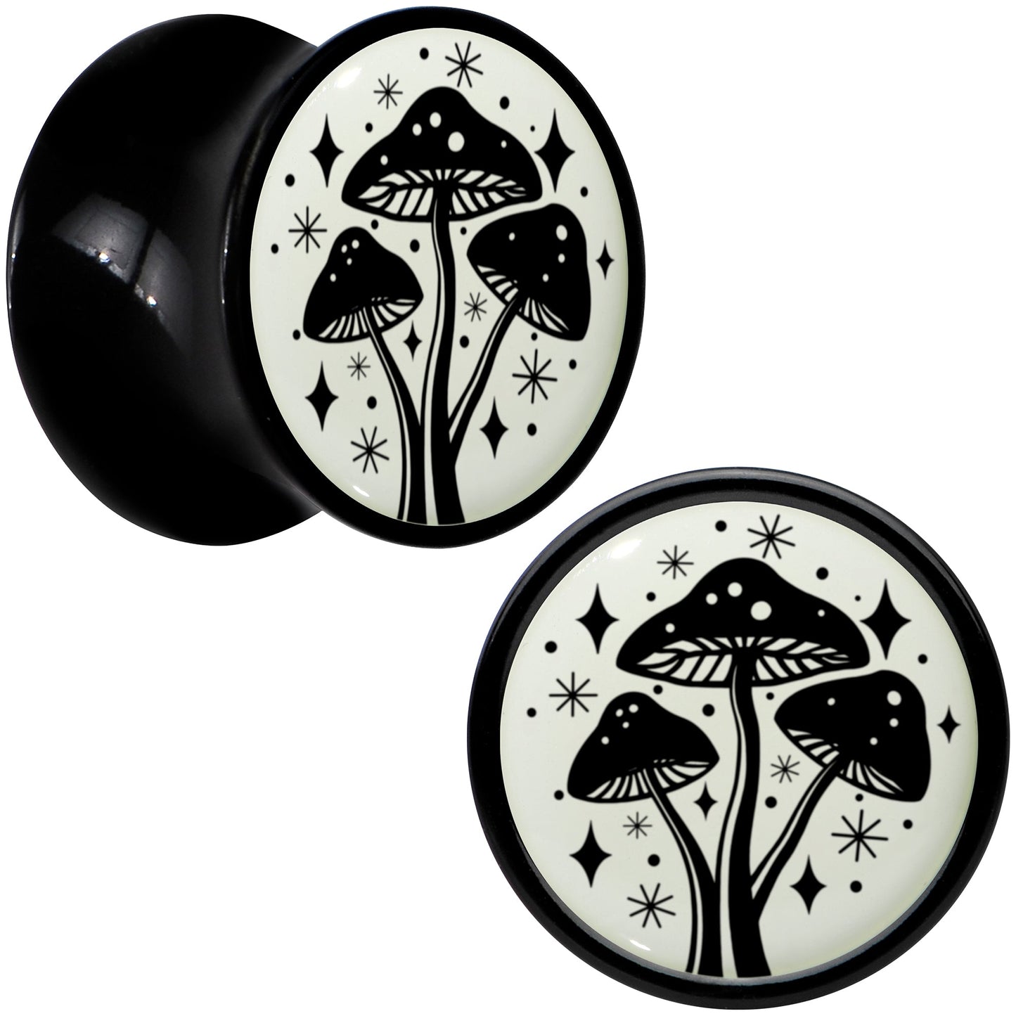 Glow in the Dark Mystic Mushroom Black Acrylic Saddle Plug Set by Onyx O