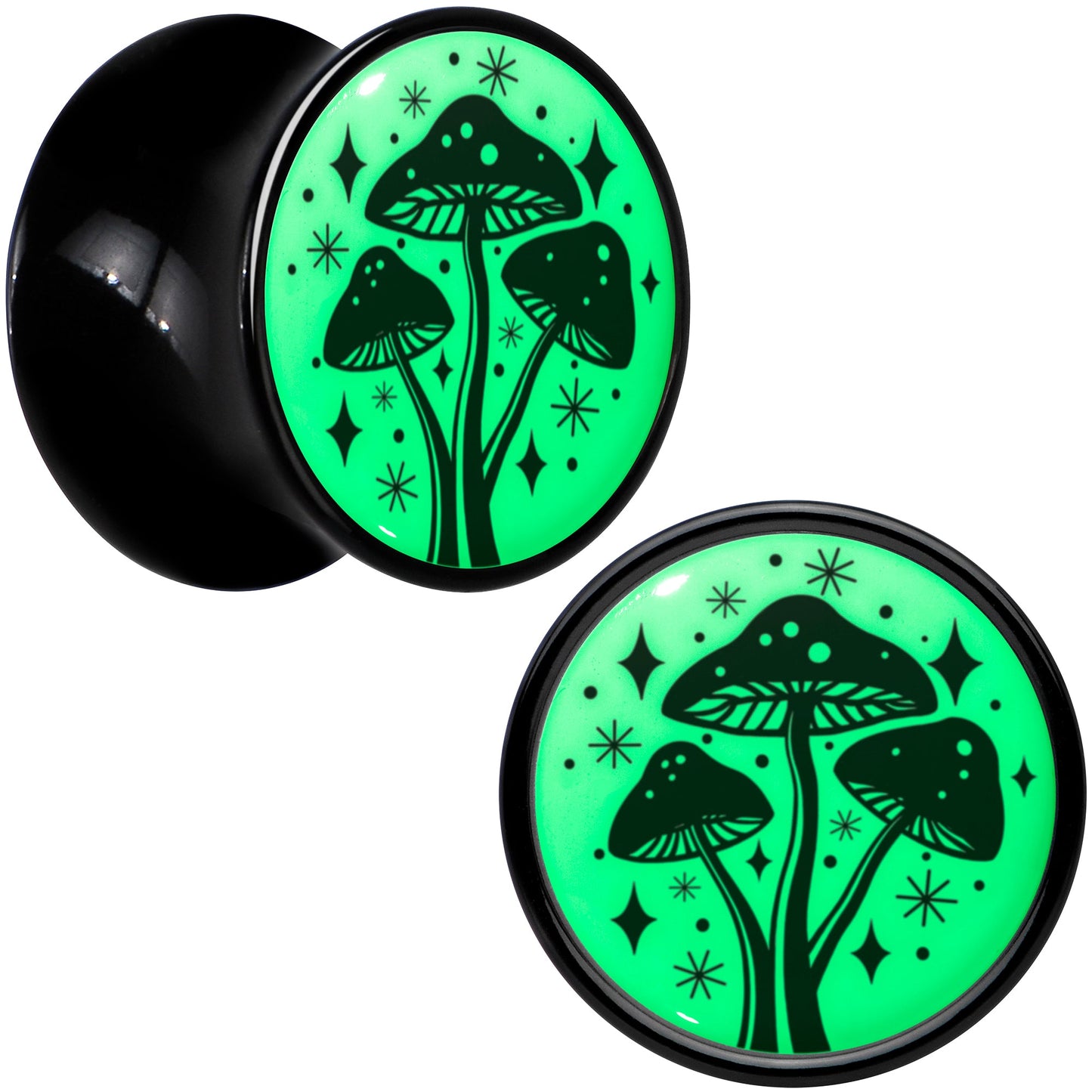 Glow in the Dark Mystic Mushroom Black Acrylic Saddle Plug Set by Onyx O