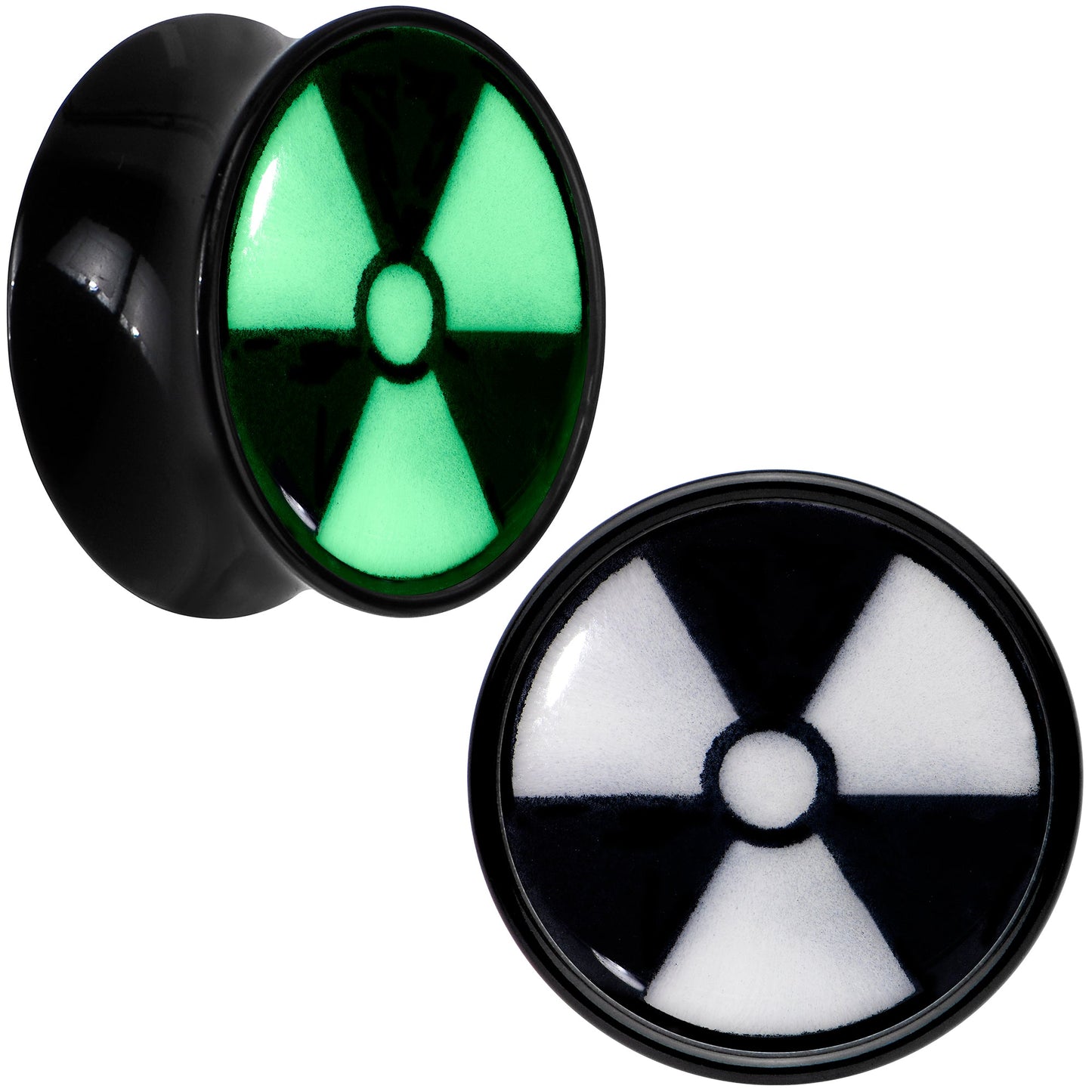 Black Acrylic Radioactive Glow in the Dark Double Flare Plug Set by Onyx O