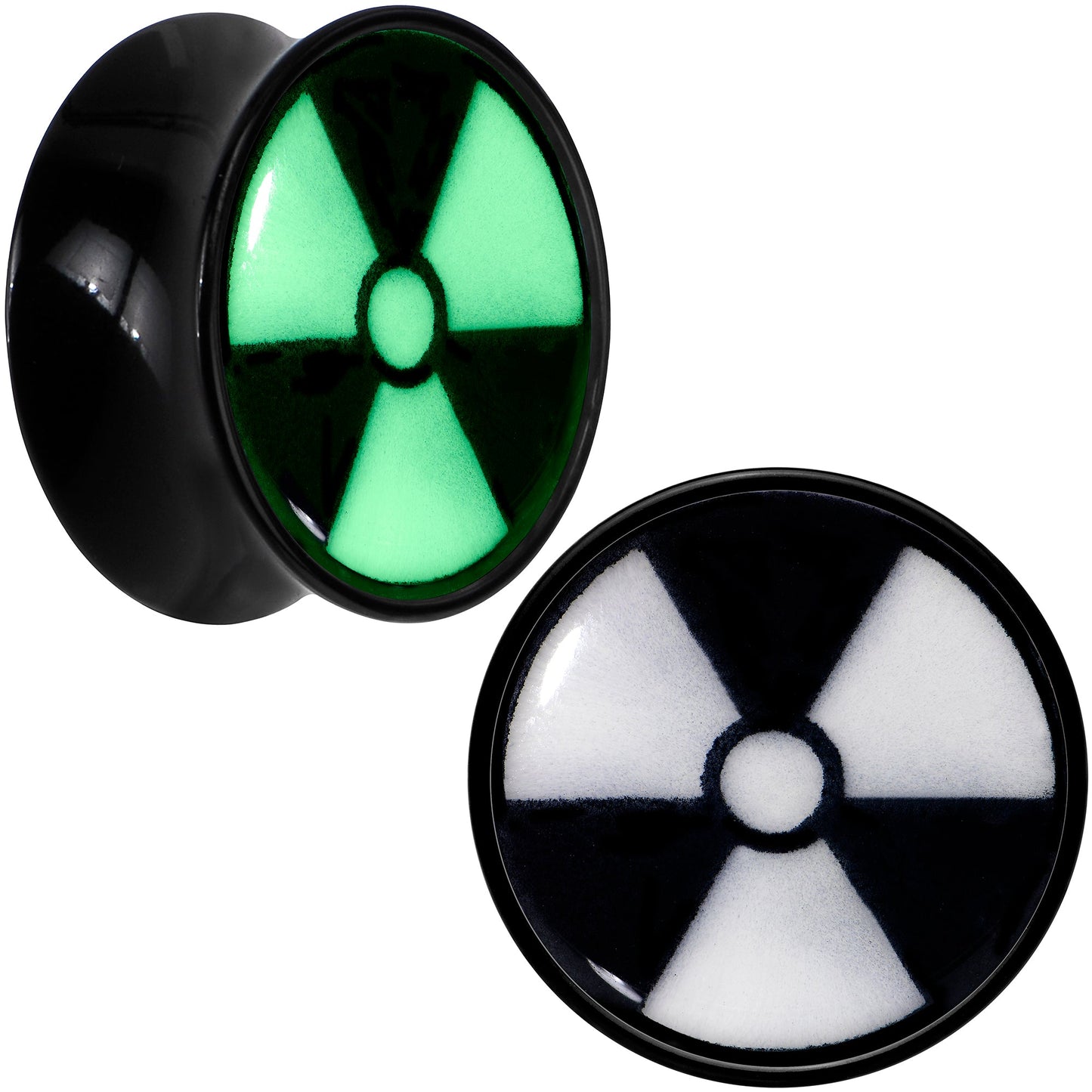 Black Acrylic Radioactive Glow in the Dark Double Flare Plug Set by Onyx O