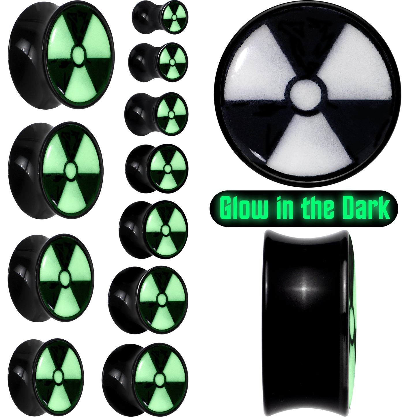 Black Acrylic Radioactive Glow in the Dark Double Flare Plug Set by Onyx O