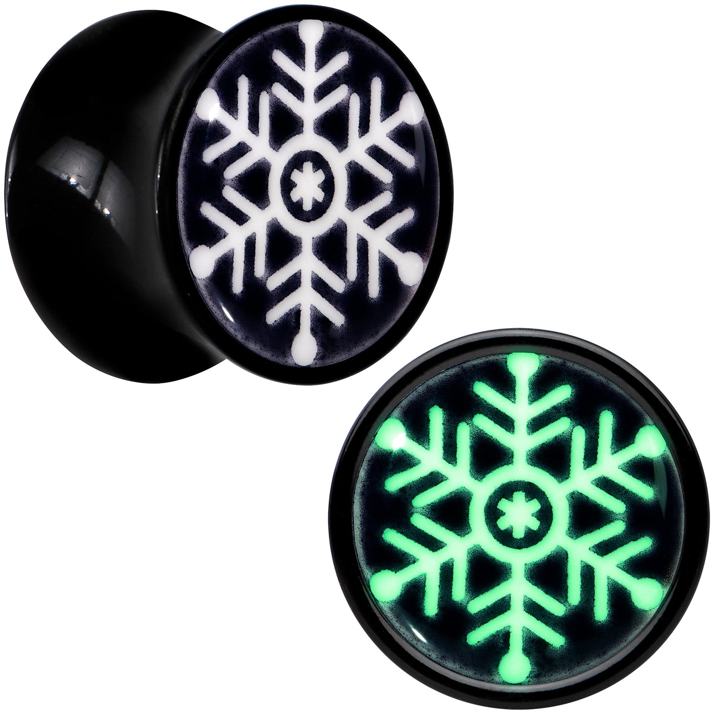 Glow in the Dark Holiday Snowflake Black Acrylic Saddle Plug Set by Onyx O