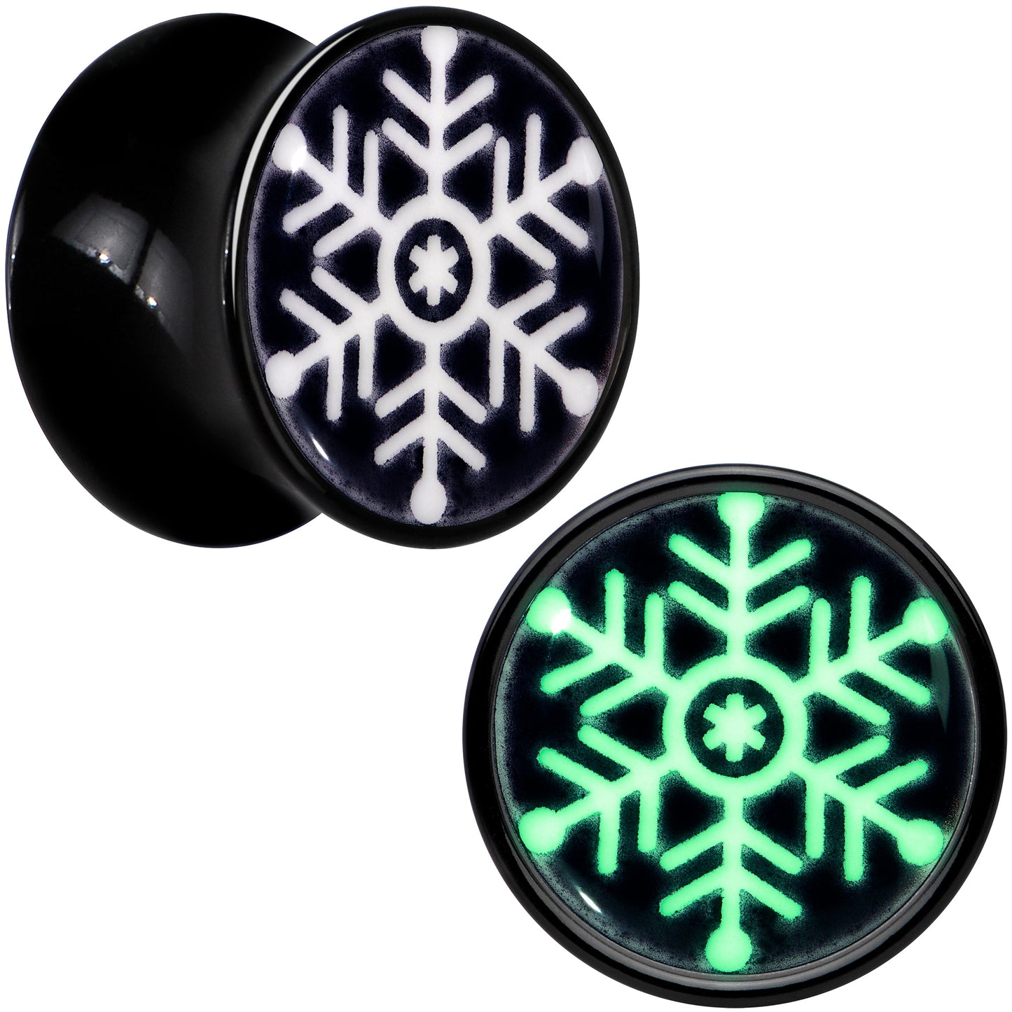 Glow in the Dark Holiday Snowflake Black Acrylic Saddle Plug Set by Onyx O